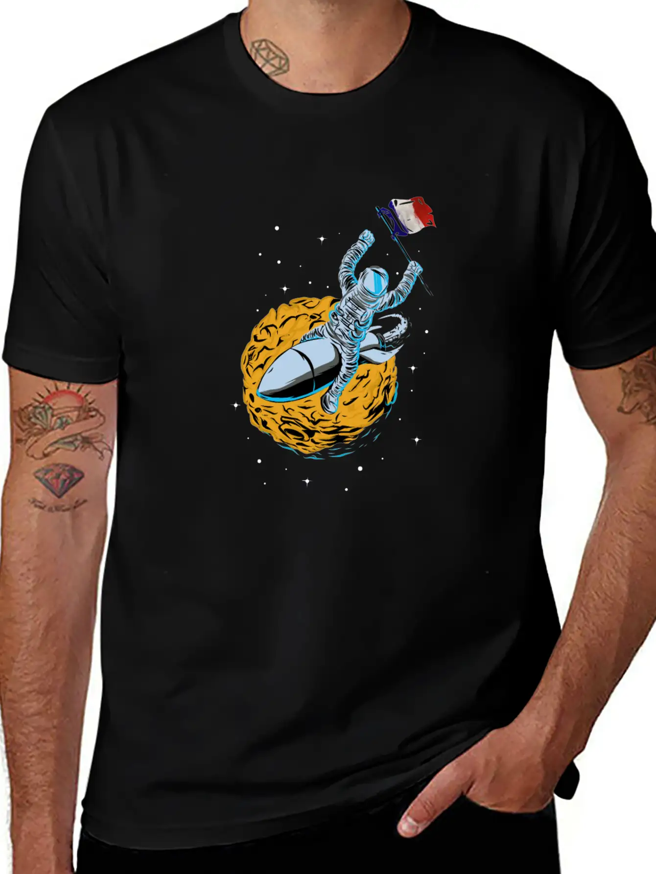 Astronaut Space Flag France Comfortable Minimalist Graphic Tee – Summer Style Essential