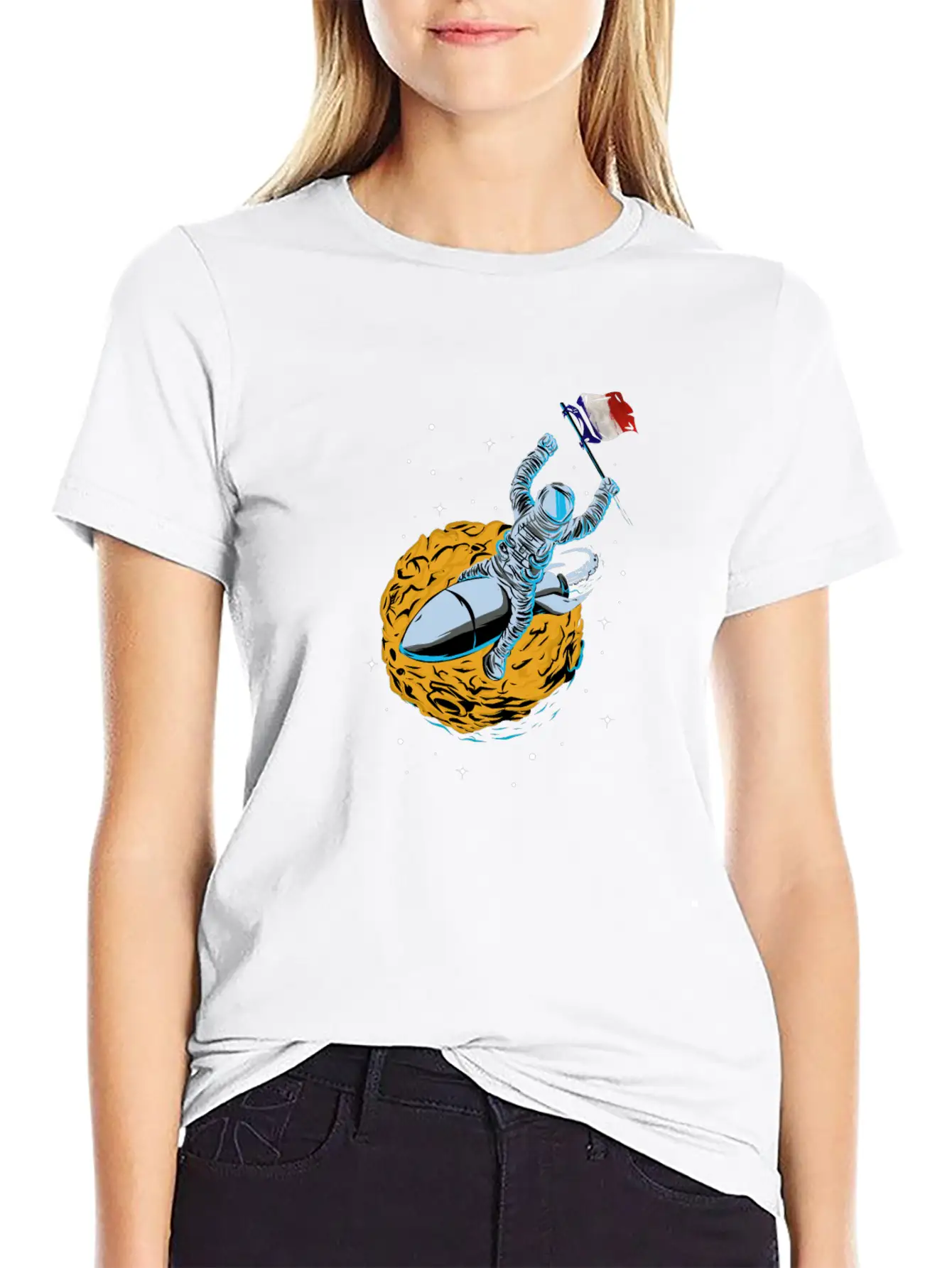Astronaut Space Flag France Comfortable Minimalist Graphic Tee – Summer Style Essential