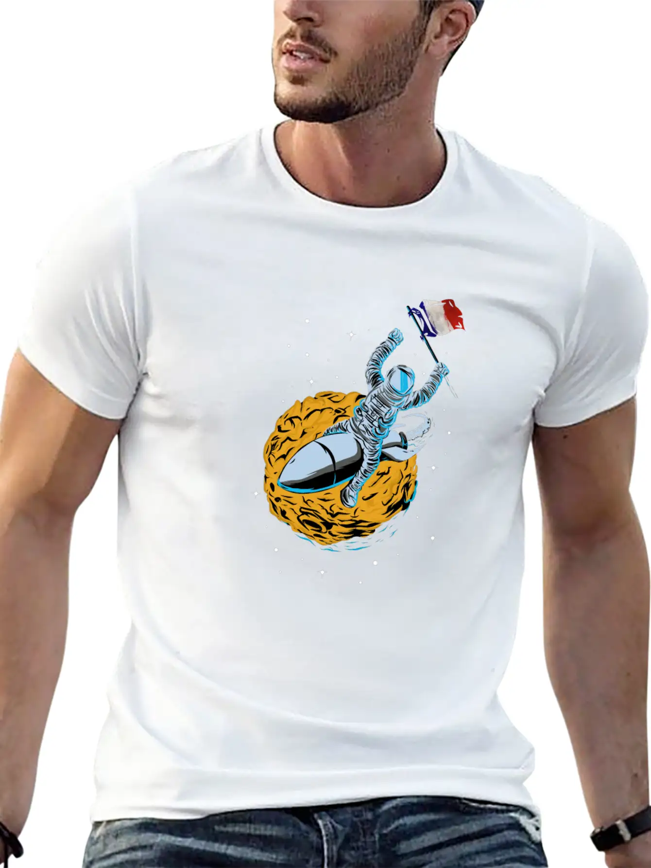 Astronaut Space Flag France Comfortable Minimalist Graphic Tee – Summer Style Essential