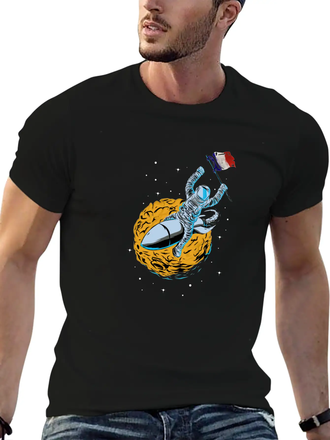 Astronaut Space Flag France Comfortable Minimalist Graphic Tee – Summer Style Essential