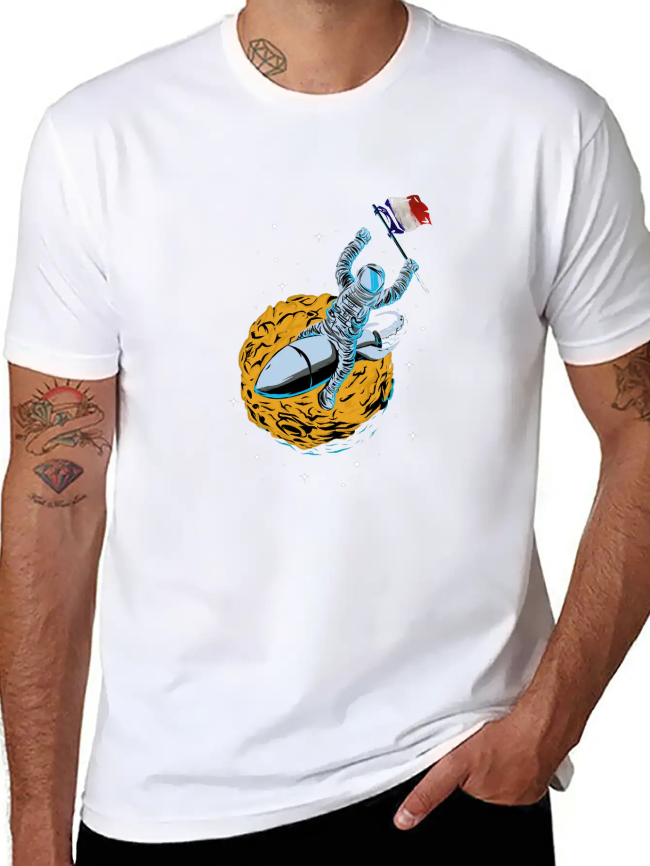 Astronaut Space Flag France Comfortable Minimalist Graphic Tee – Summer Style Essential