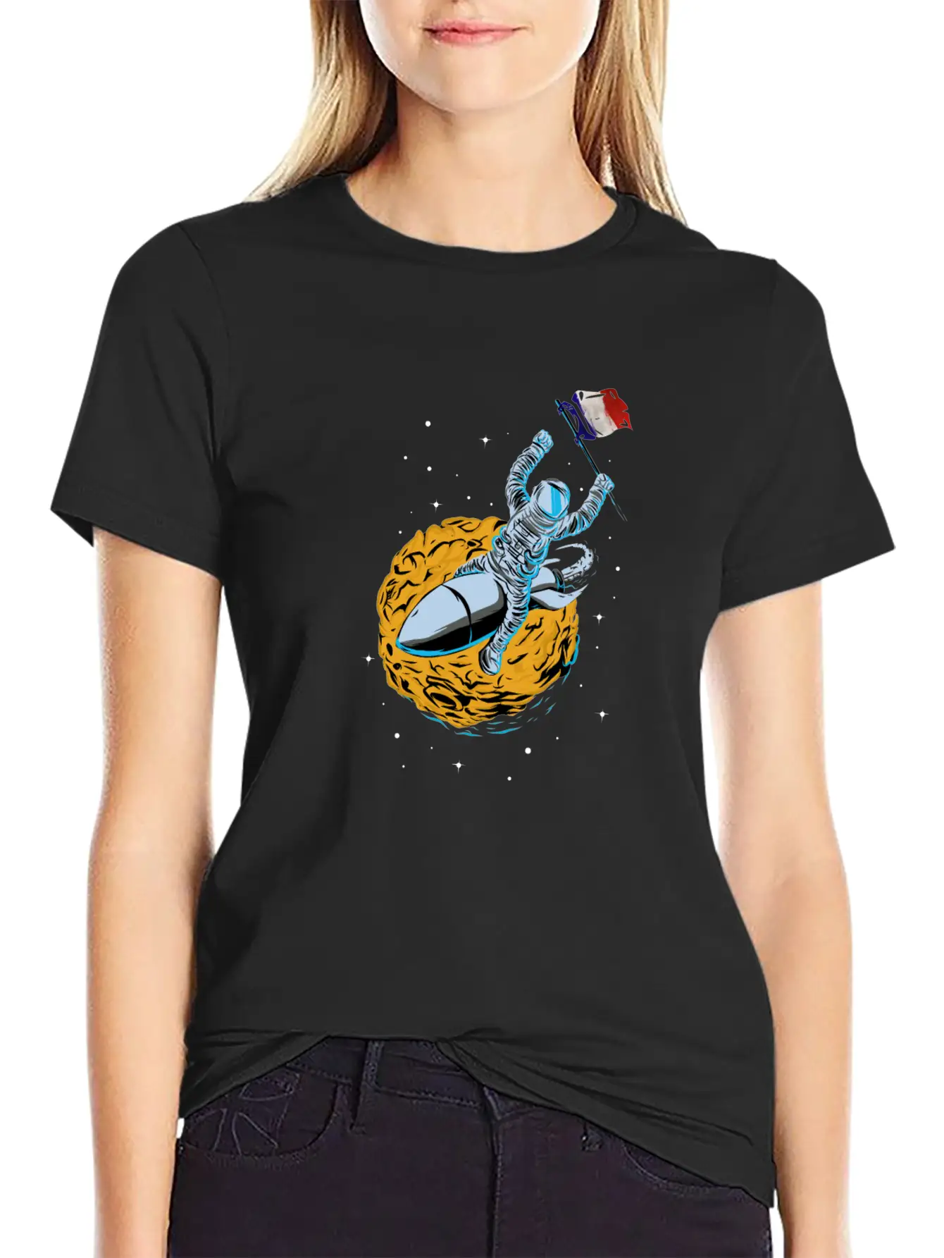 Astronaut Space Flag France Comfortable Minimalist Graphic Tee – Summer Style Essential