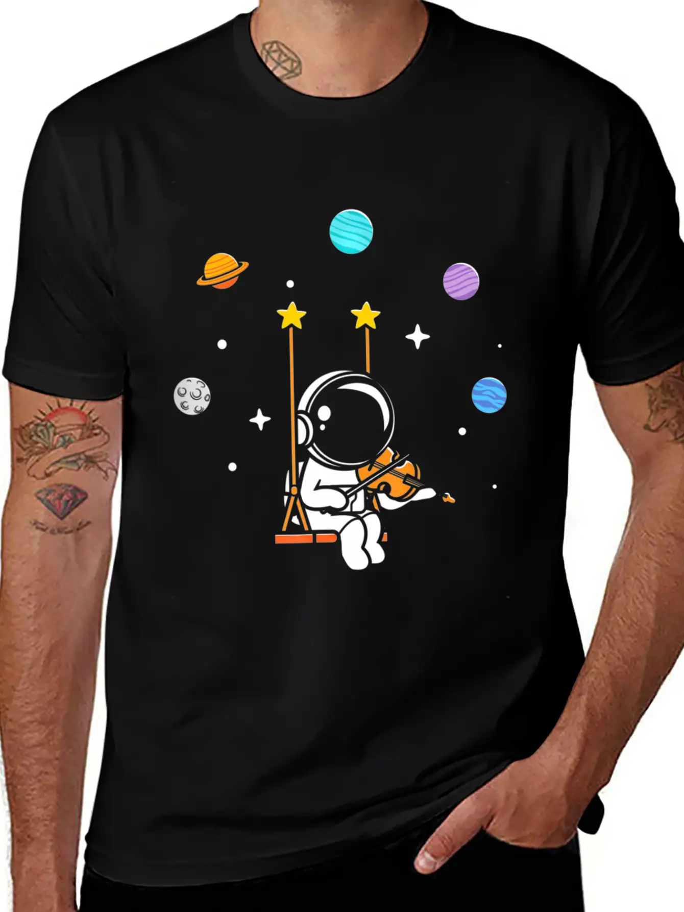 Astronaut Violin Player Violinist Viola Classical Unisex Short Sleeve Soft Cotton T-Shirt – Casual Everyday Wear
