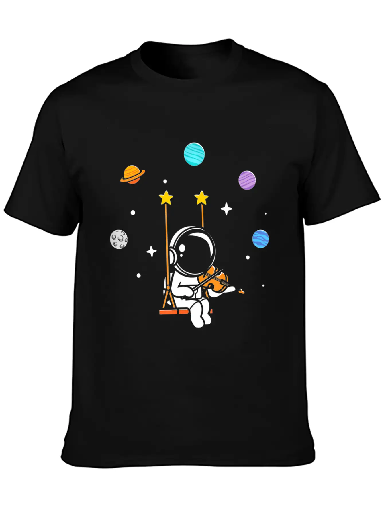 Astronaut Violin Player Violinist Viola Classical Unisex Short Sleeve Soft Cotton T-Shirt – Casual Everyday Wear