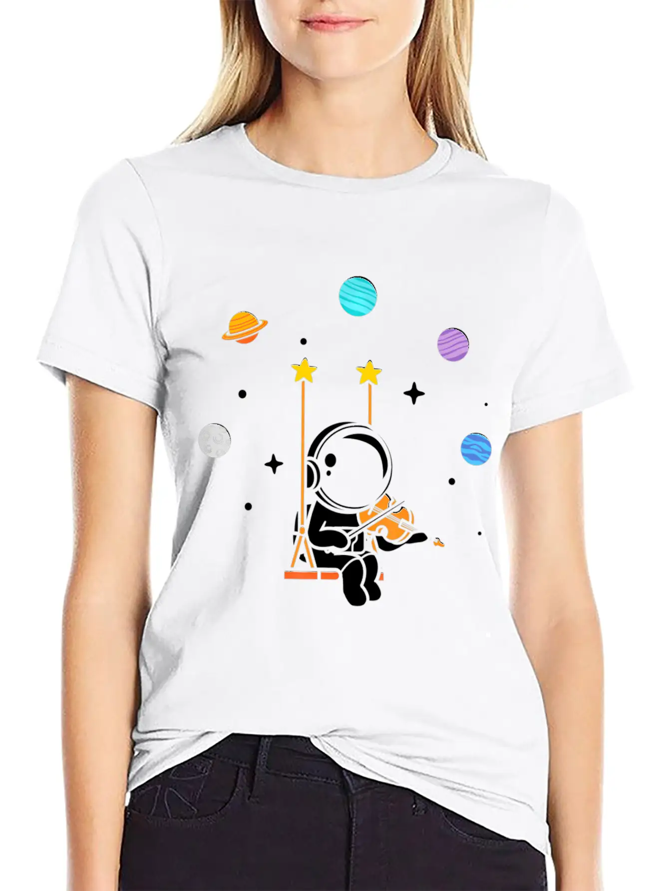 Astronaut Violin Player Violinist Viola Classical Unisex Short Sleeve Soft Cotton T-Shirt – Casual Everyday Wear
