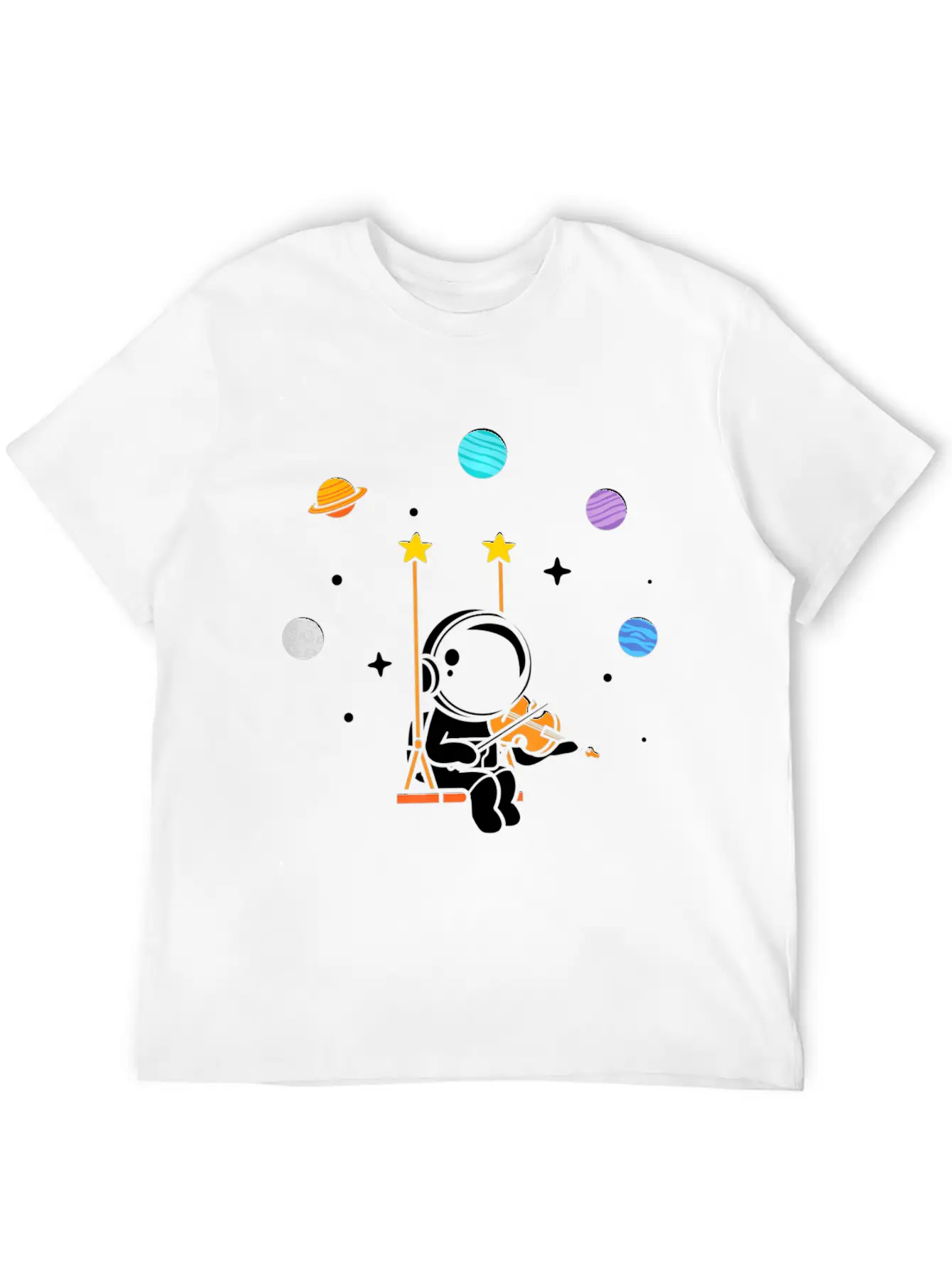 Astronaut Violin Player Violinist Viola Classical Unisex Short Sleeve Soft Cotton T-Shirt – Casual Everyday Wear
