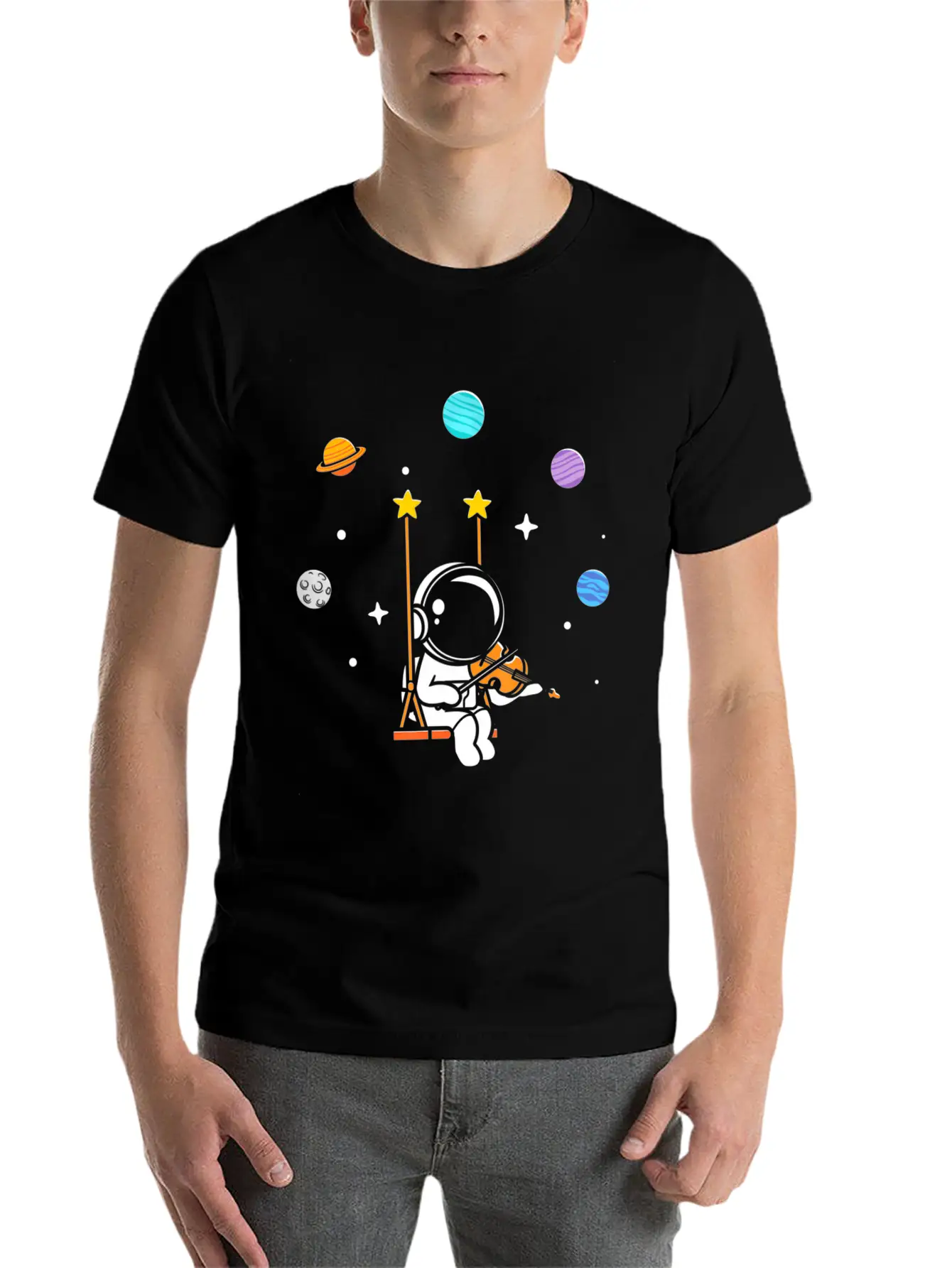 Astronaut Violin Player Violinist Viola Classical Unisex Short Sleeve Soft Cotton T-Shirt – Casual Everyday Wear