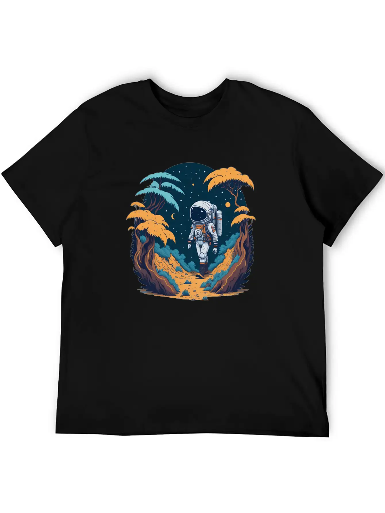 Astronaut Walking In The Jungle Basic Graphic T-Shirt – Daily Comfort In Soft Cotton