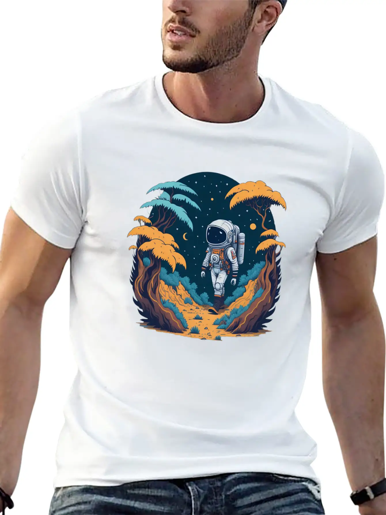 Astronaut Walking In The Jungle Basic Graphic T-Shirt – Daily Comfort In Soft Cotton