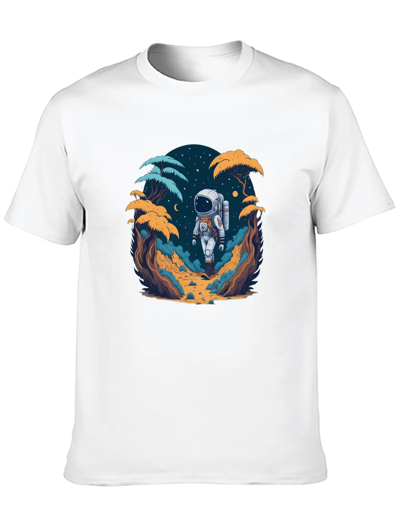 Astronaut Walking In The Jungle Basic Graphic T-Shirt – Daily Comfort In Soft Cotton