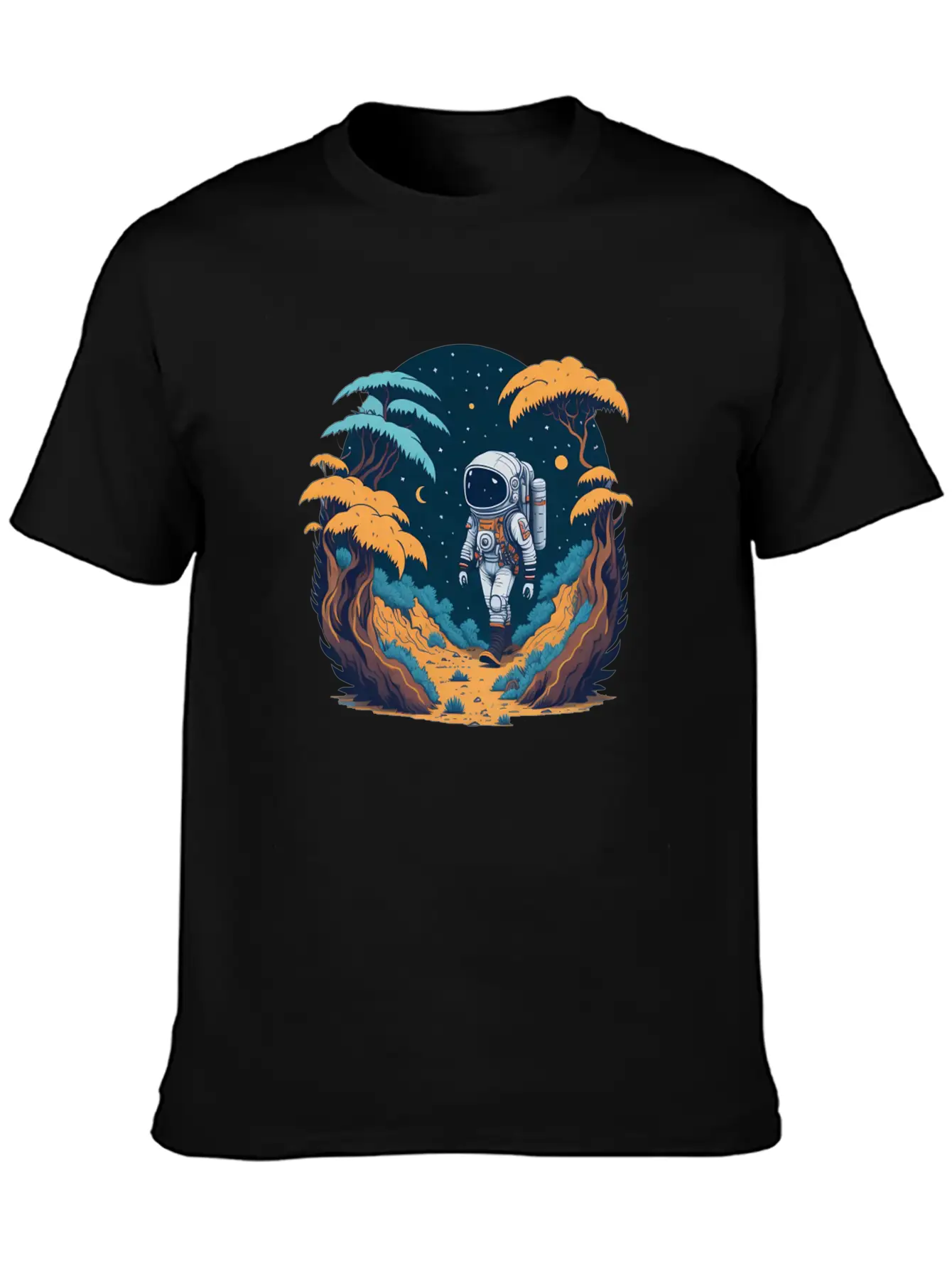 Astronaut Walking In The Jungle Basic Graphic T-Shirt – Daily Comfort In Soft Cotton
