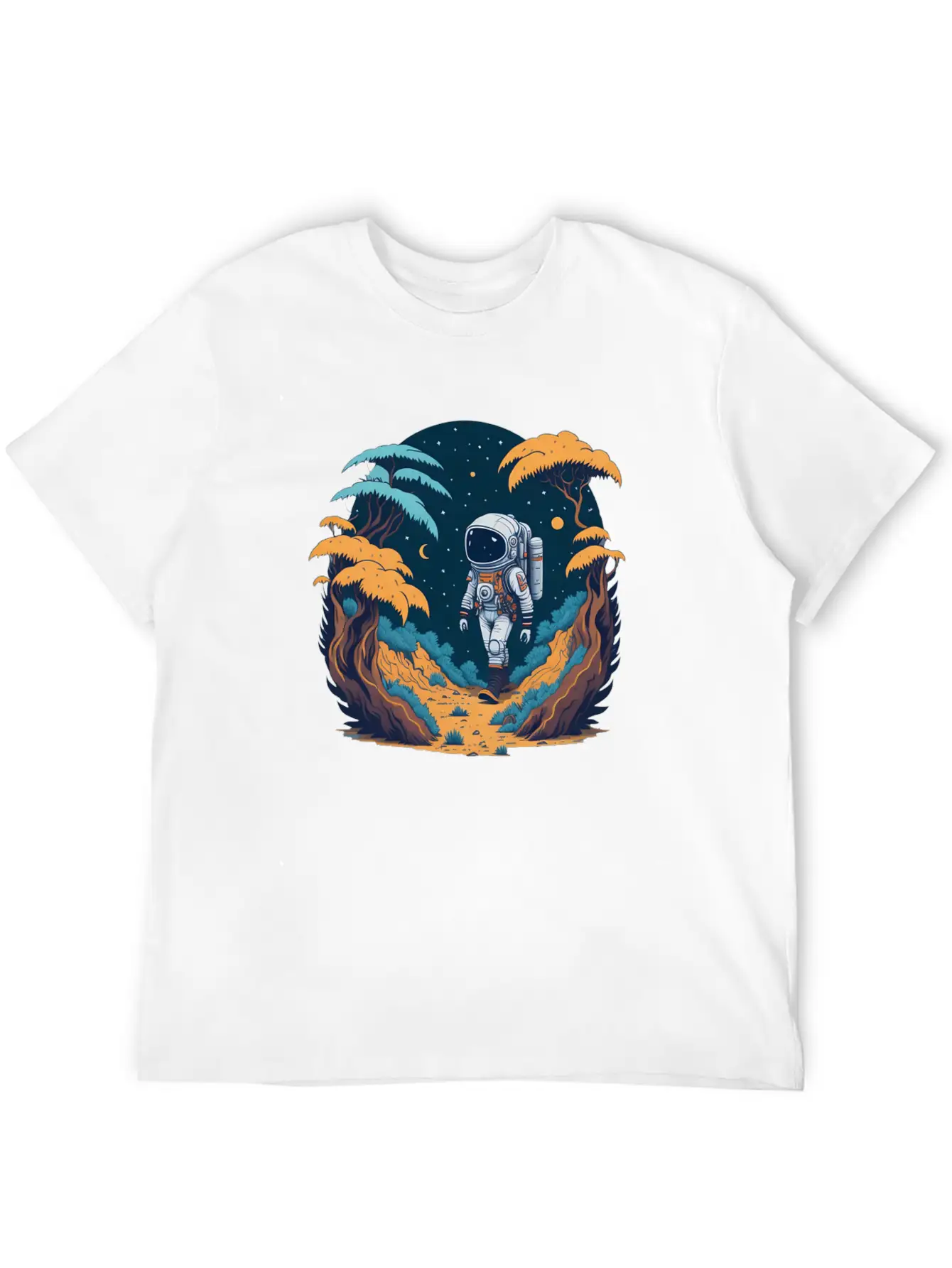 Astronaut Walking In The Jungle Basic Graphic T-Shirt – Daily Comfort In Soft Cotton