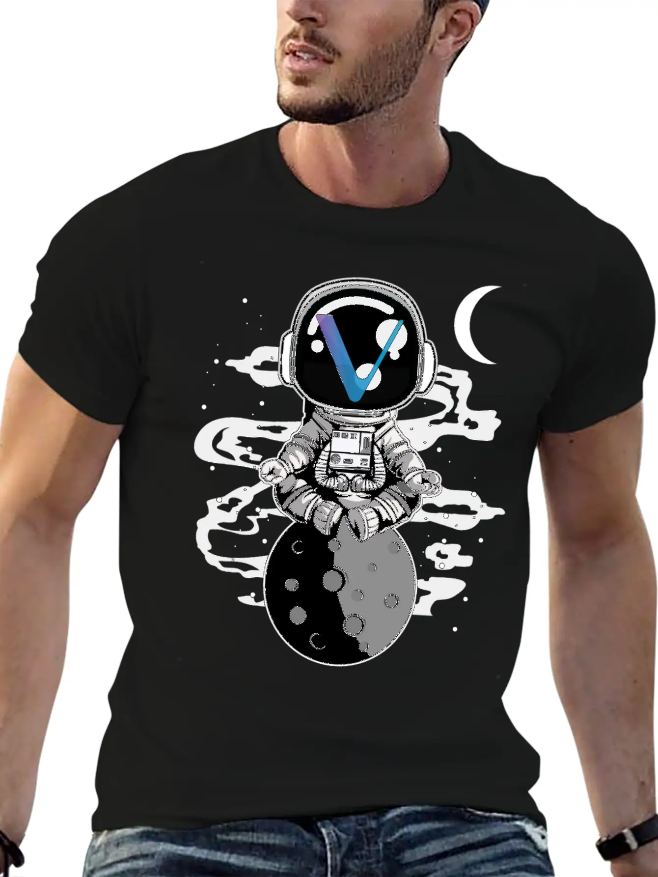 Astronaut Yoga Vechain VET To The Moon Crypto Essential Unisex Summer Tee – Soft Cotton Casual Fit