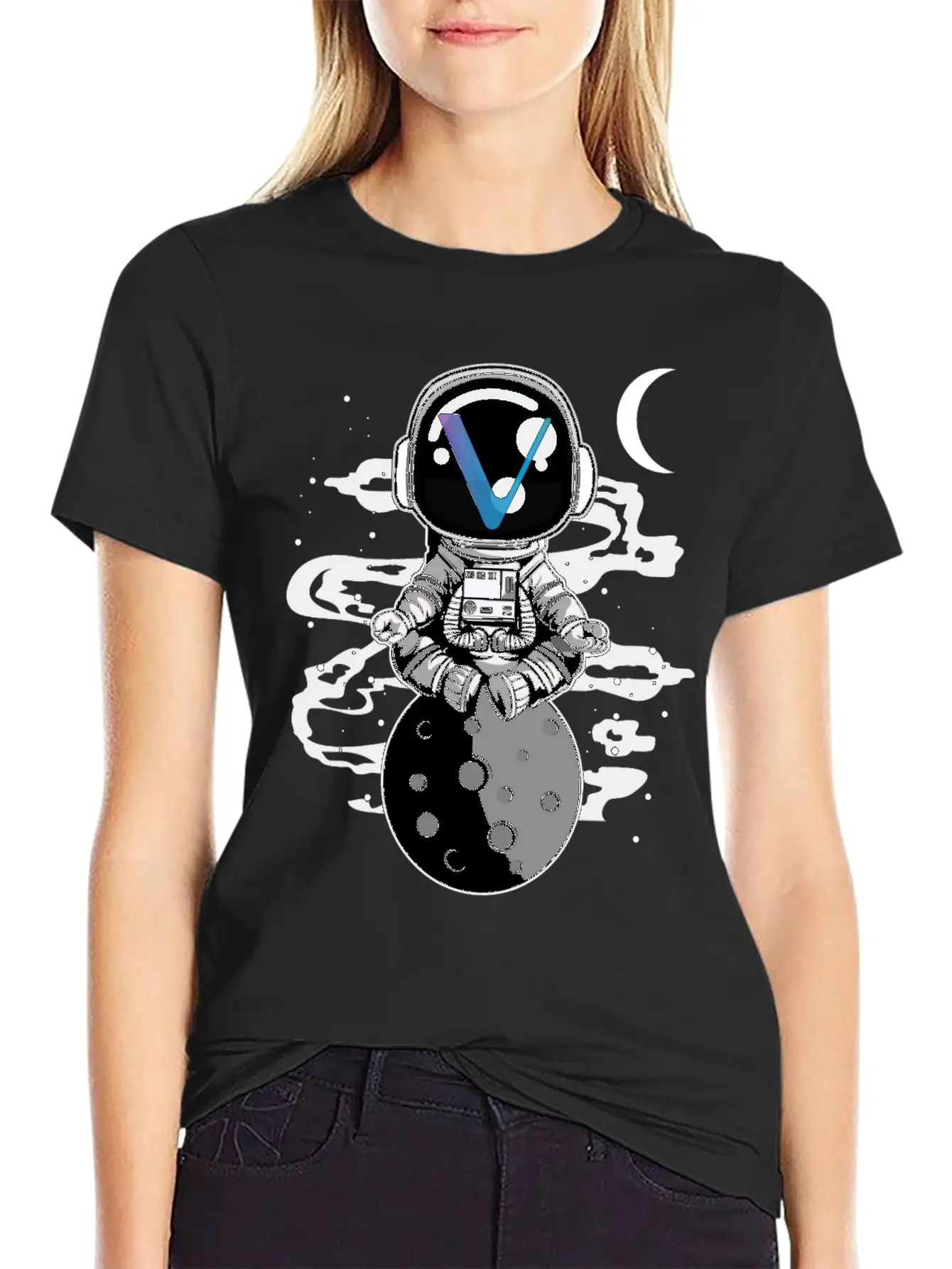 Astronaut Yoga Vechain VET To The Moon Crypto Essential Unisex Summer Tee – Soft Cotton Casual Fit