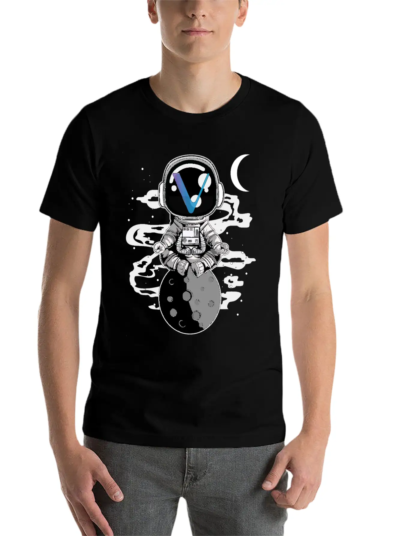 Astronaut Yoga Vechain VET To The Moon Crypto Essential Unisex Summer Tee – Soft Cotton Casual Fit