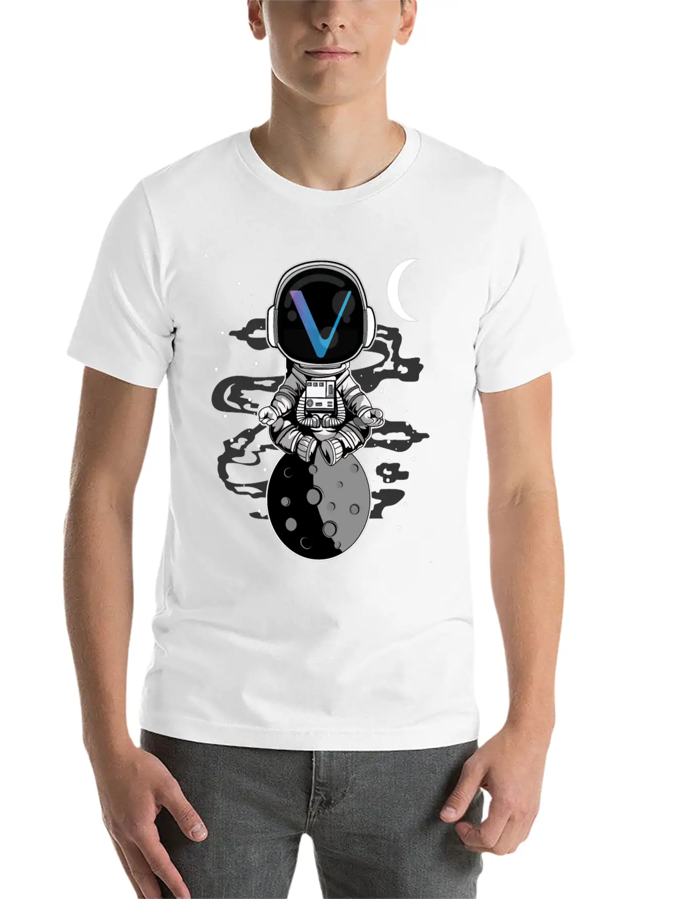 Astronaut Yoga Vechain VET To The Moon Crypto Essential Unisex Summer Tee – Soft Cotton Casual Fit