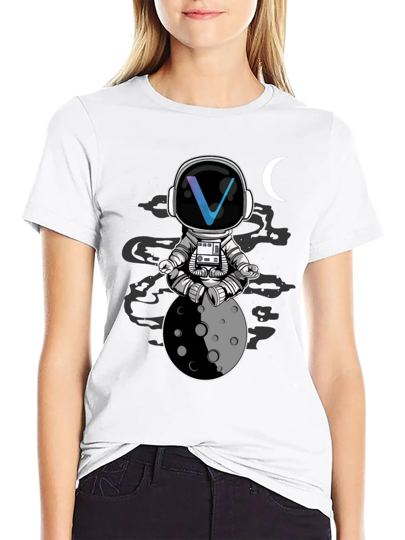 Astronaut Yoga Vechain VET To The Moon Crypto Essential Unisex Summer Tee – Soft Cotton Casual Fit