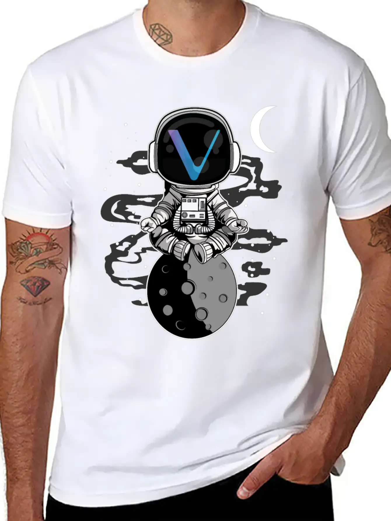 Astronaut Yoga Vechain VET To The Moon Crypto Essential Unisex Summer Tee – Soft Cotton Casual Fit