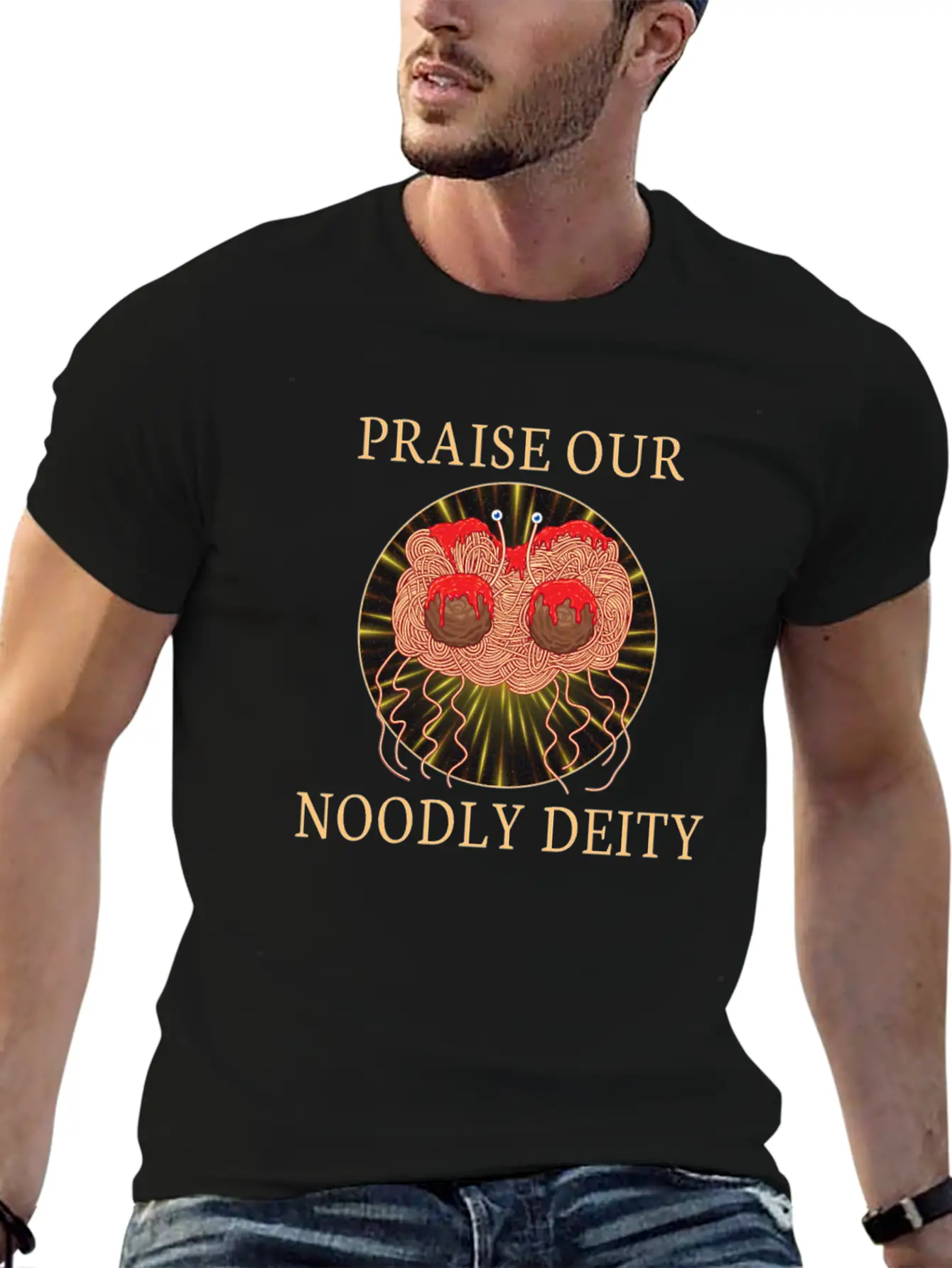 Atheist Atheism Flying Spaghetti Pastafarianism Stylish Everyday T-Shirt – Unisex Basic Cotton Tee