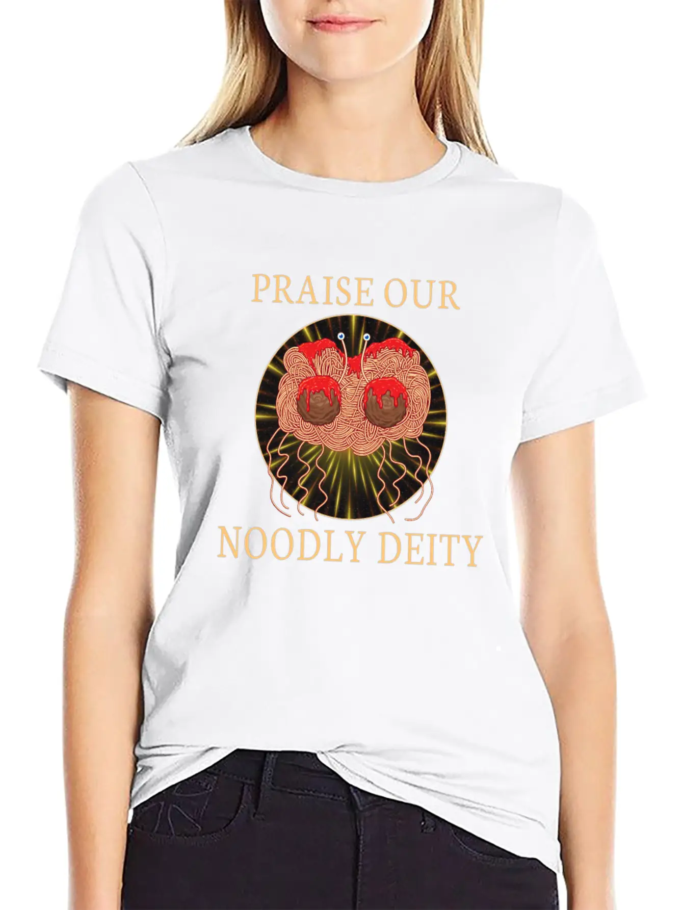 Atheist Atheism Flying Spaghetti Pastafarianism Stylish Everyday T-Shirt – Unisex Basic Cotton Tee