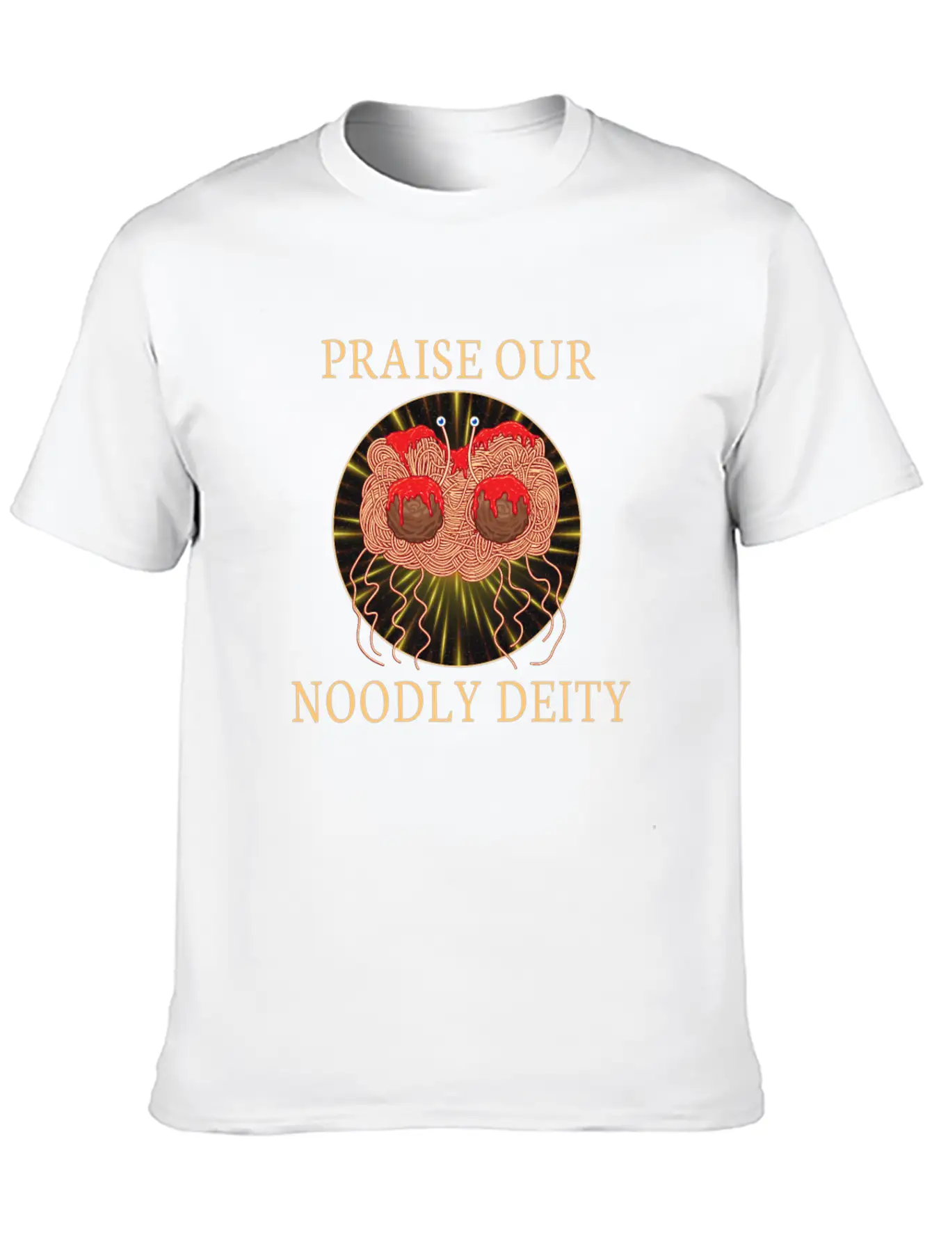 Atheist Atheism Flying Spaghetti Pastafarianism Stylish Everyday T-Shirt – Unisex Basic Cotton Tee