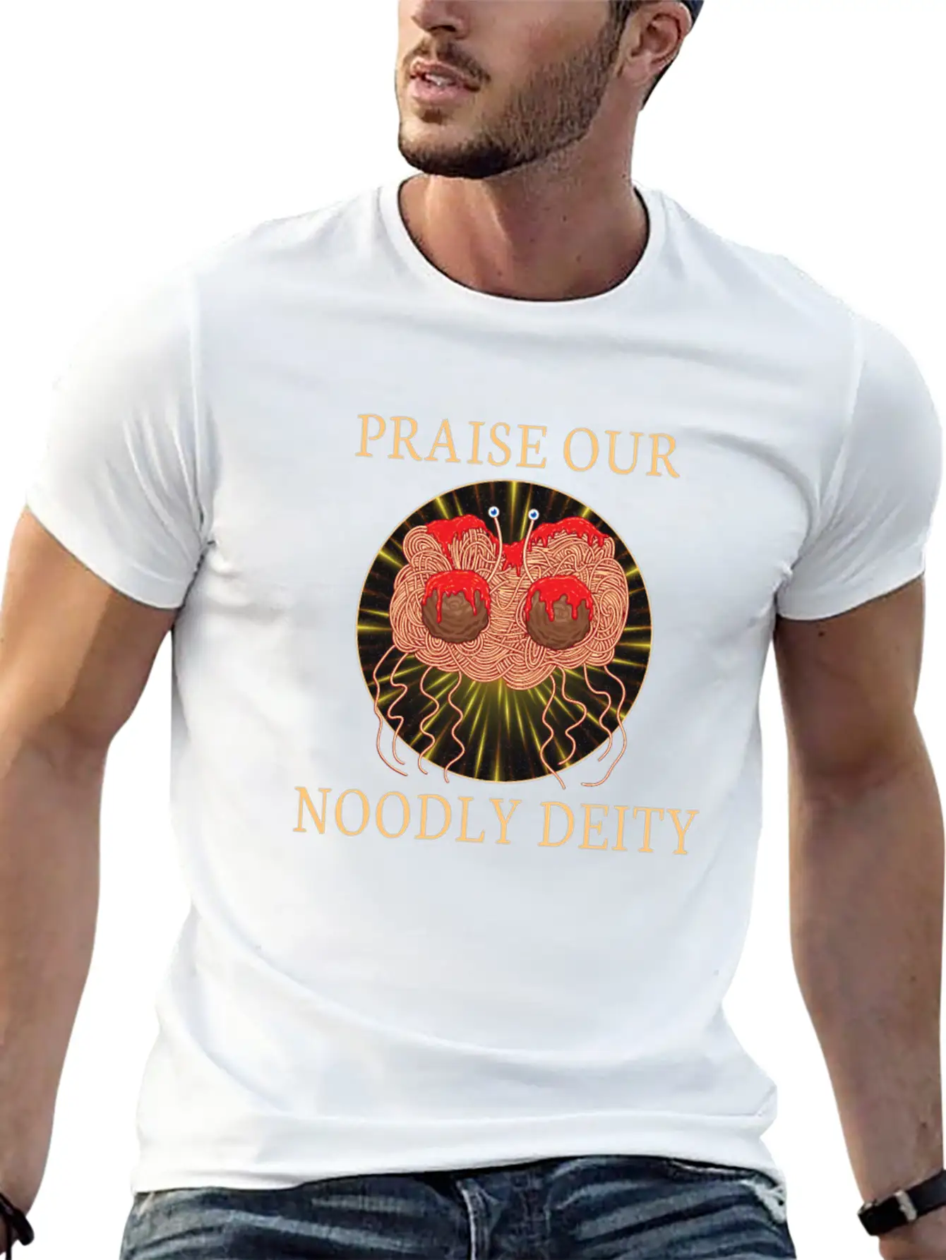 Atheist Atheism Flying Spaghetti Pastafarianism Stylish Everyday T-Shirt – Unisex Basic Cotton Tee