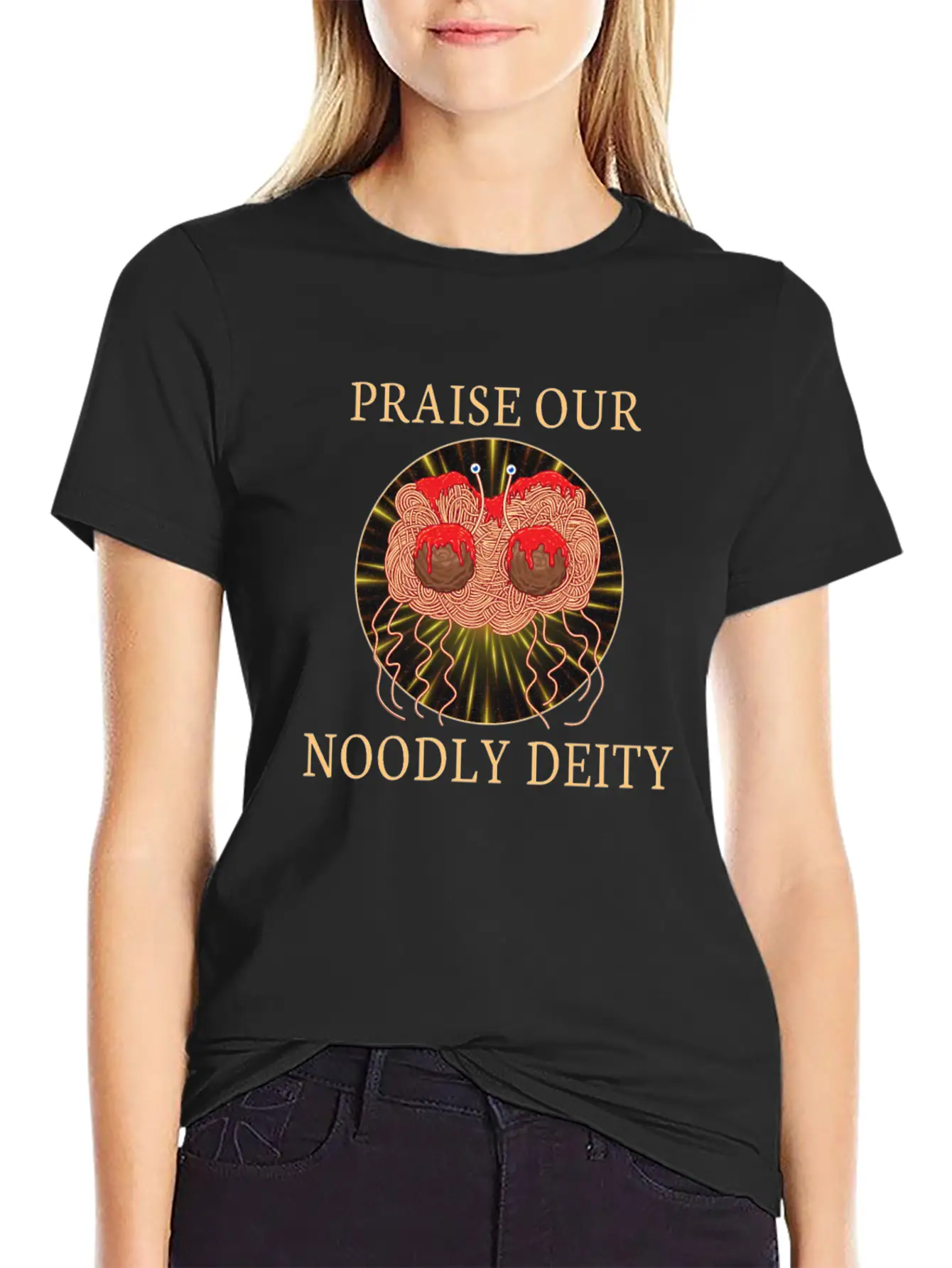 Atheist Atheism Flying Spaghetti Pastafarianism Stylish Everyday T-Shirt – Unisex Basic Cotton Tee