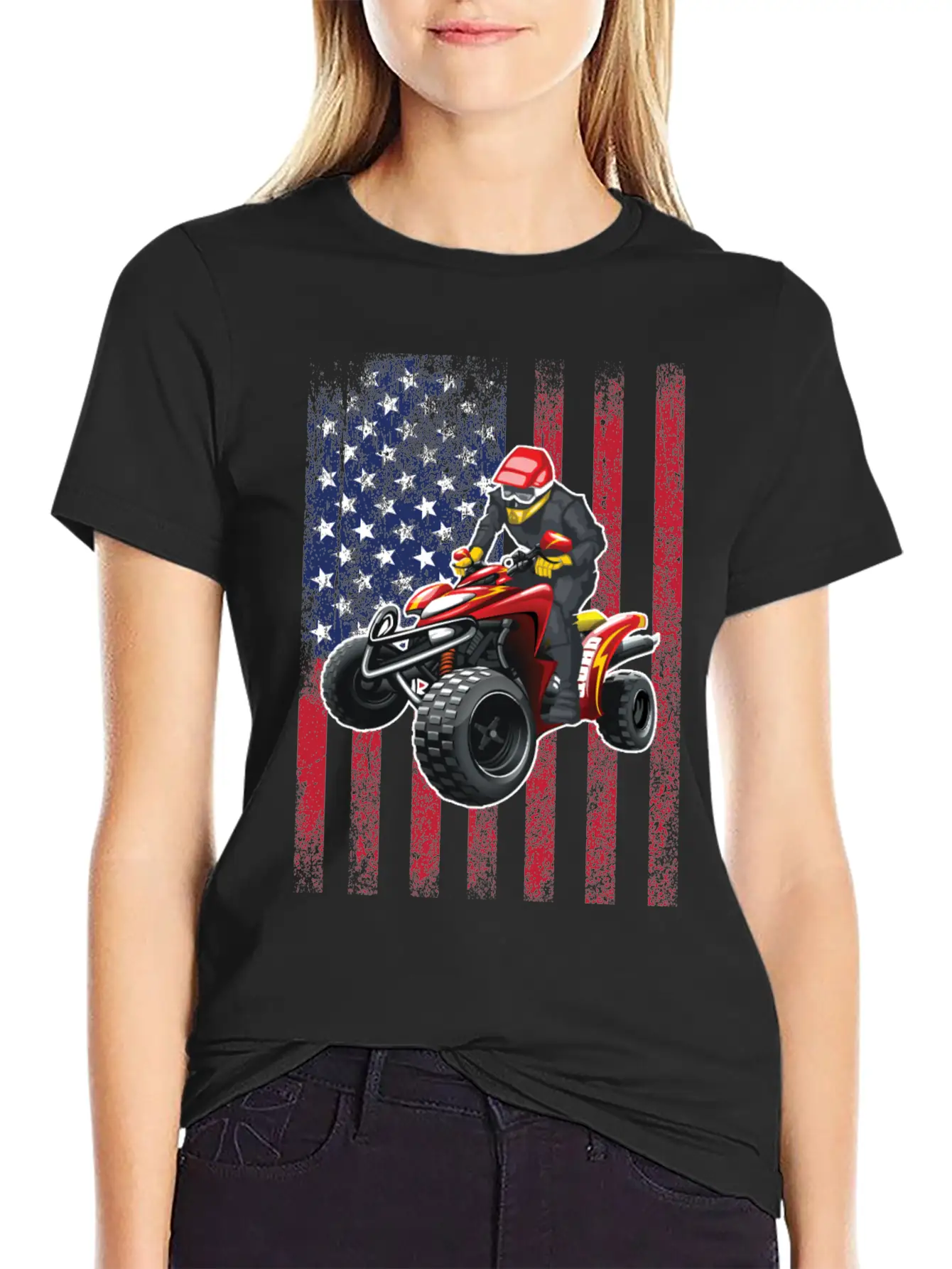 ATV Quad Biking USA Flag Design Unisex Short Sleeve Soft Cotton T-Shirt – Casual Everyday Wear