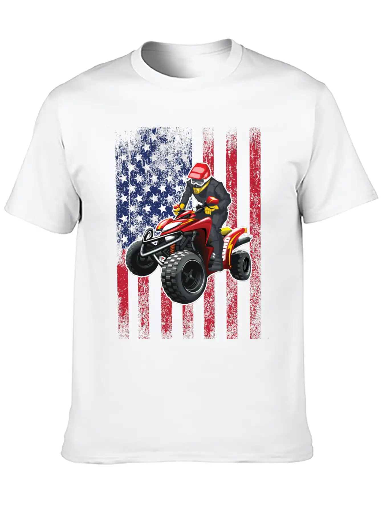 ATV Quad Biking USA Flag Design Unisex Short Sleeve Soft Cotton T-Shirt – Casual Everyday Wear