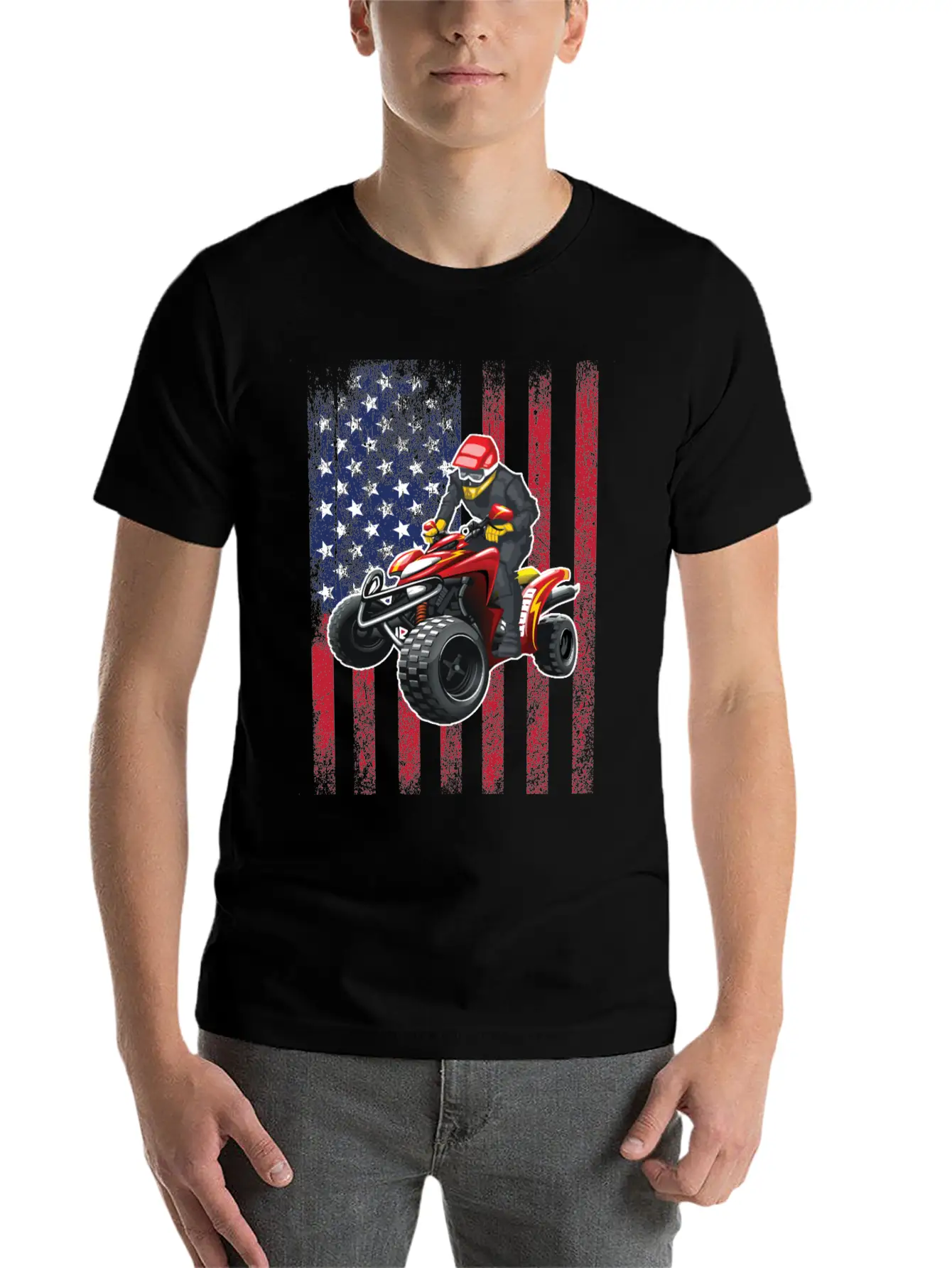 ATV Quad Biking USA Flag Design Unisex Short Sleeve Soft Cotton T-Shirt – Casual Everyday Wear