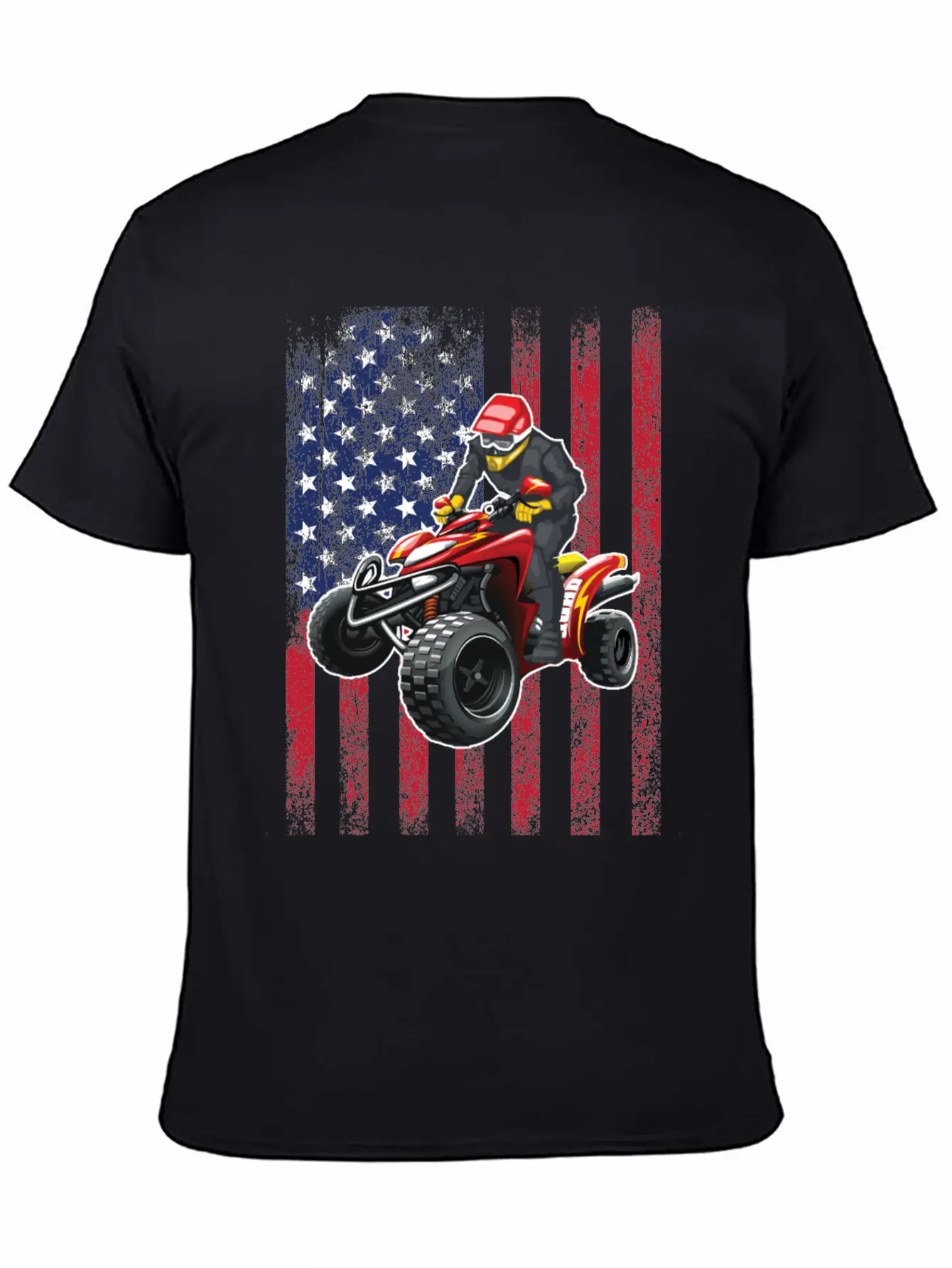 ATV Quad Biking USA Flag Design Unisex Short Sleeve Soft Cotton T-Shirt – Casual Everyday Wear
