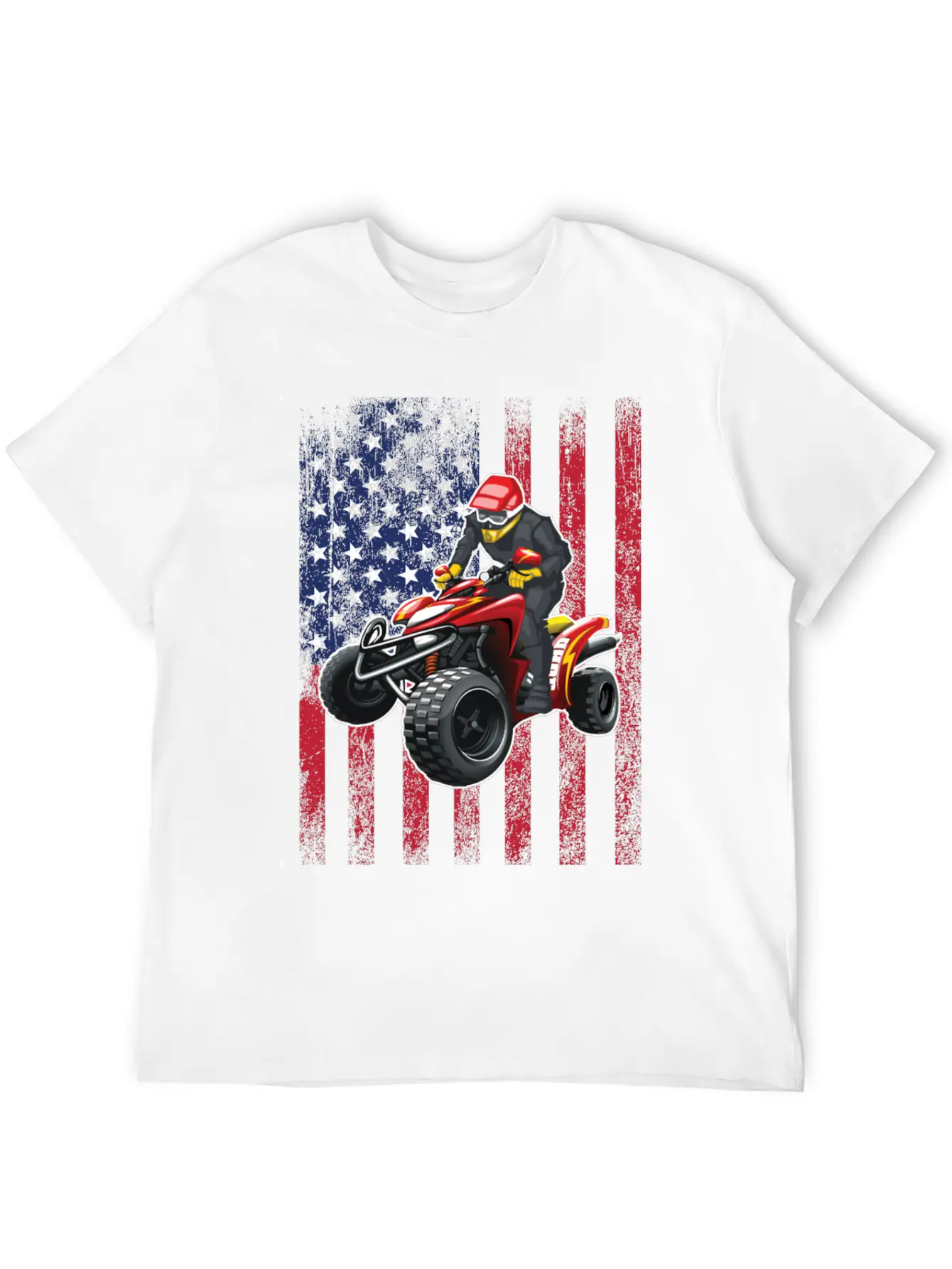 ATV Quad Biking USA Flag Design Unisex Short Sleeve Soft Cotton T-Shirt – Casual Everyday Wear