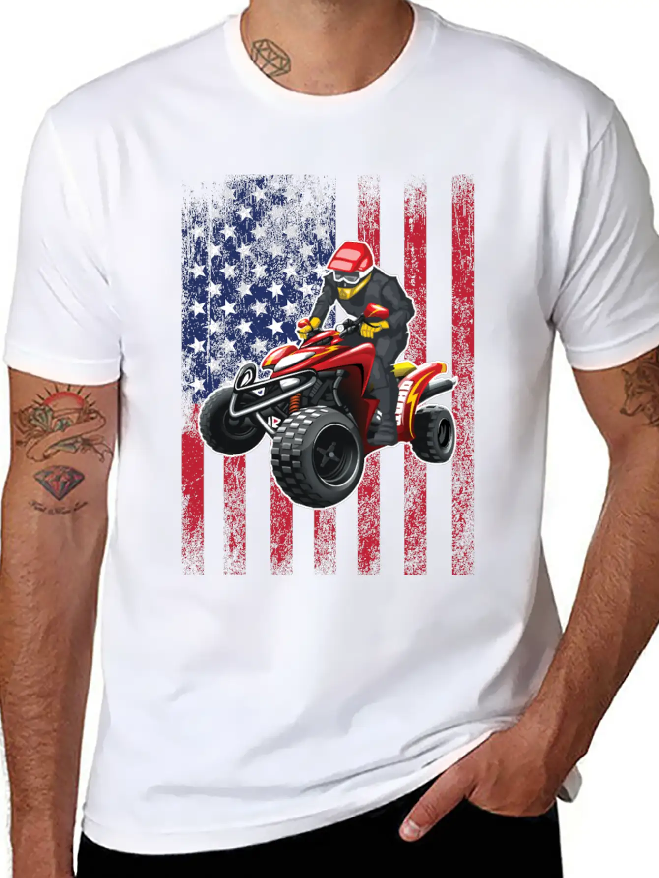 ATV Quad Biking USA Flag Design Unisex Short Sleeve Soft Cotton T-Shirt – Casual Everyday Wear
