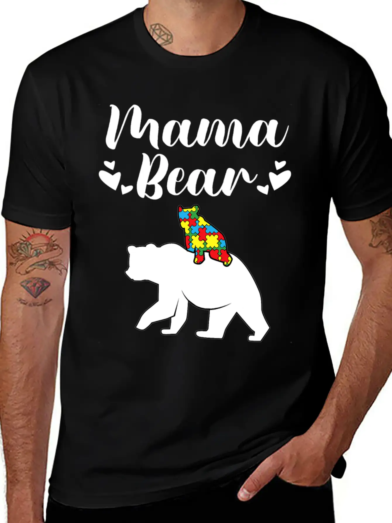 Autism Awareness Mama Bear Proud Autistic Mom Love Unisex Short Sleeve Soft Cotton T-Shirt – Casual Everyday Wear