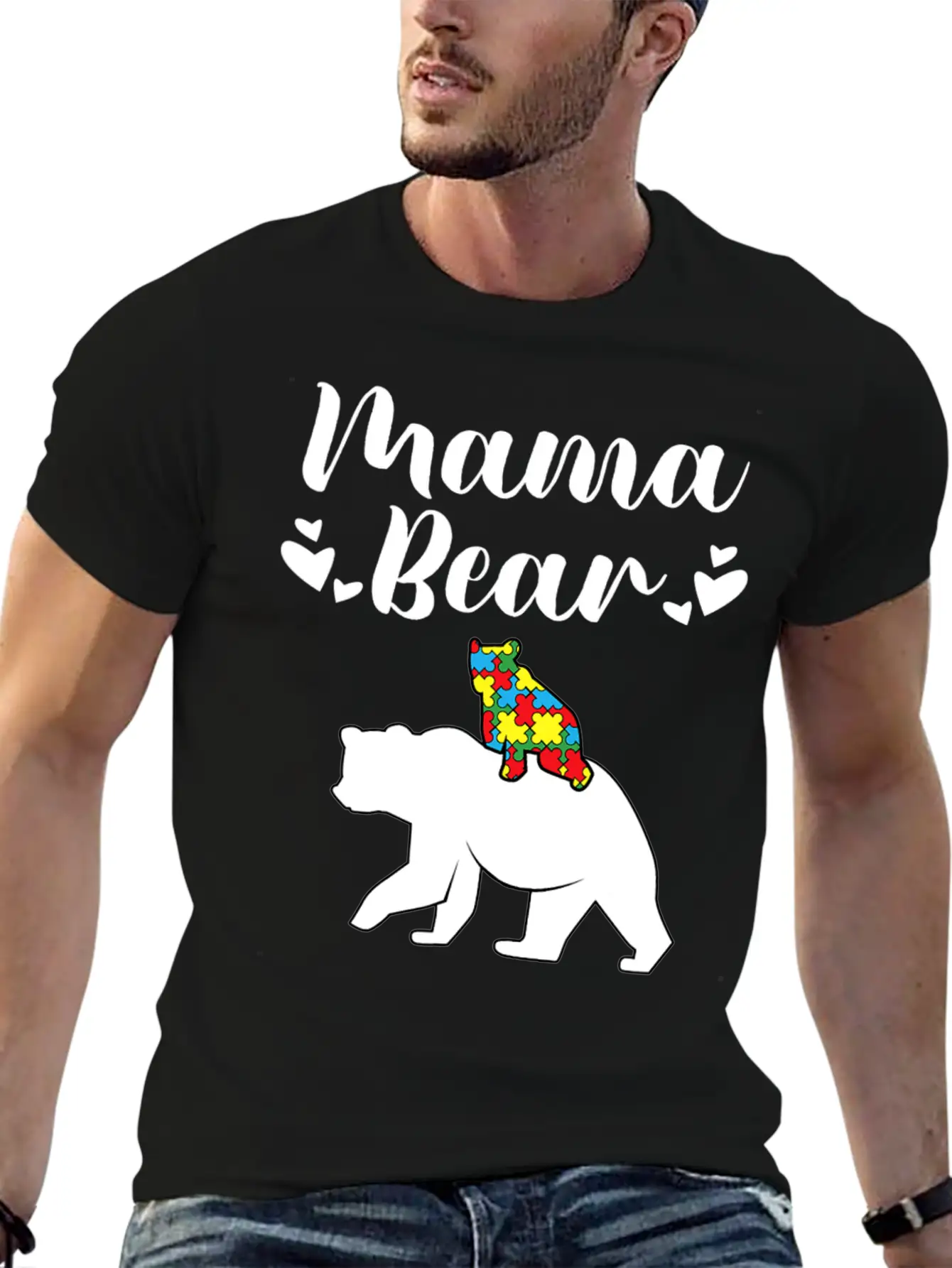 Autism Awareness Mama Bear Proud Autistic Mom Love Unisex Short Sleeve Soft Cotton T-Shirt – Casual Everyday Wear