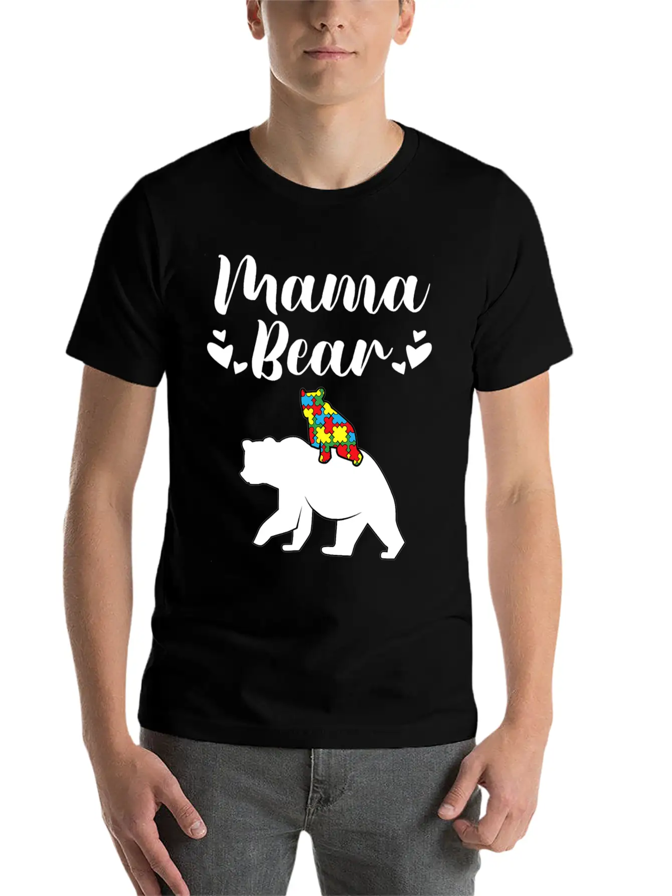 Autism Awareness Mama Bear Proud Autistic Mom Love Unisex Short Sleeve Soft Cotton T-Shirt – Casual Everyday Wear