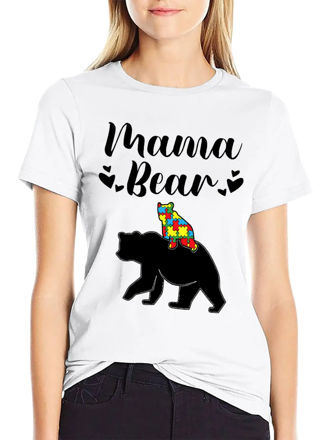 Autism Awareness Mama Bear Proud Autistic Mom Love Unisex Short Sleeve Soft Cotton T-Shirt – Casual Everyday Wear