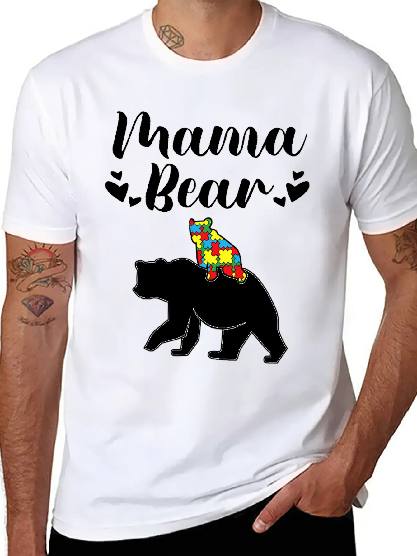 Autism Awareness Mama Bear Proud Autistic Mom Love Unisex Short Sleeve Soft Cotton T-Shirt – Casual Everyday Wear