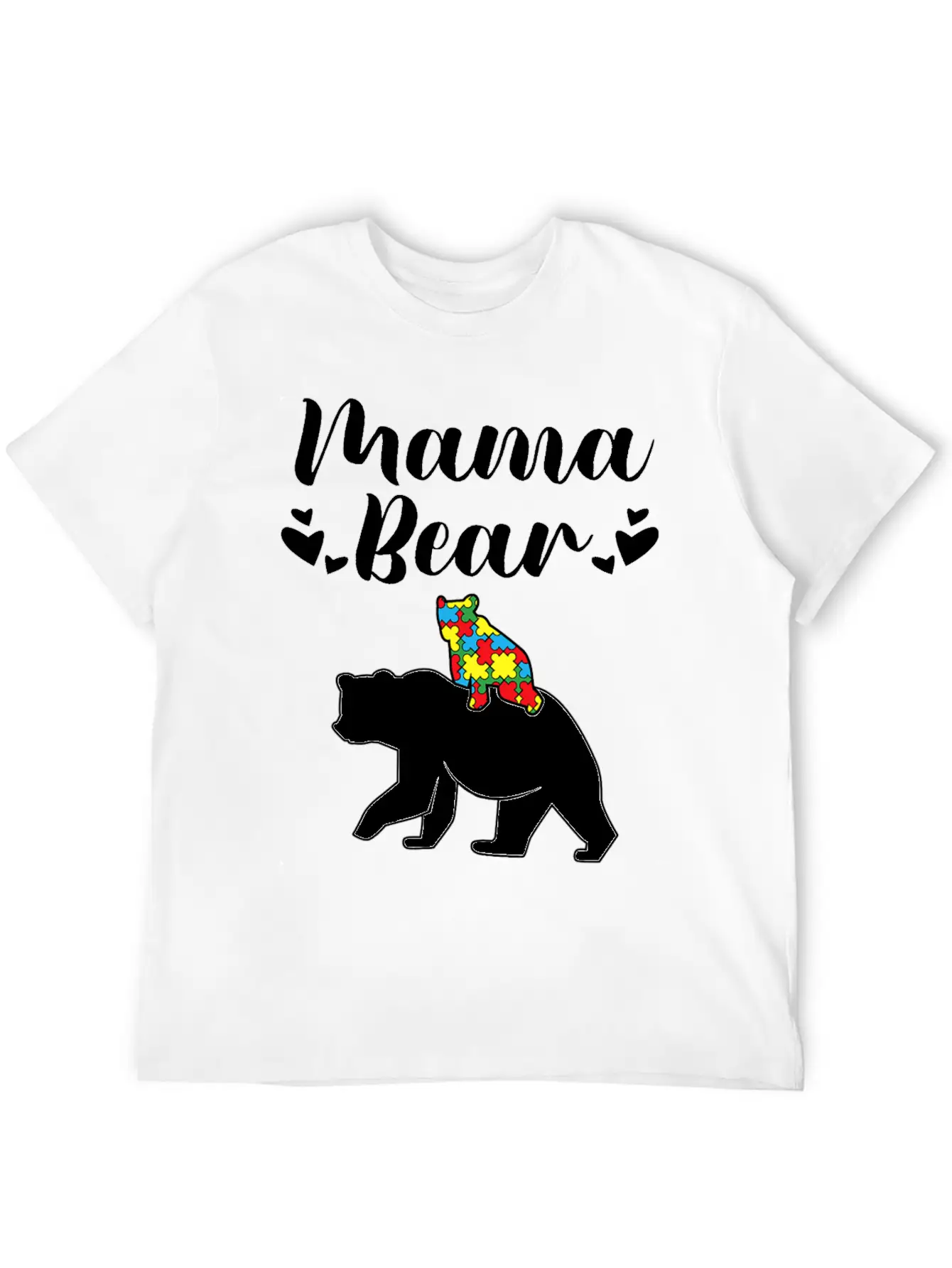 Autism Awareness Mama Bear Proud Autistic Mom Love Unisex Short Sleeve Soft Cotton T-Shirt – Casual Everyday Wear