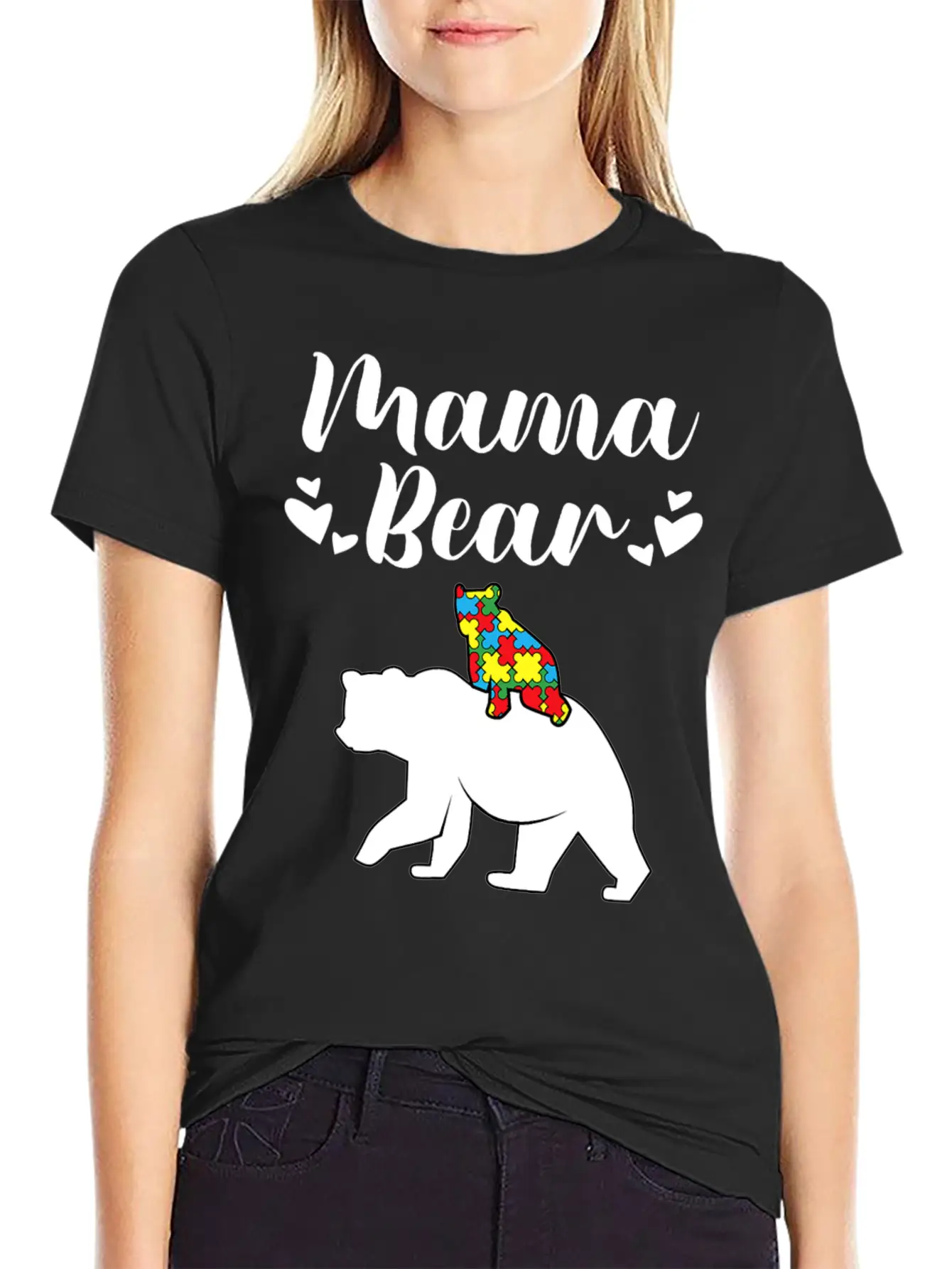Autism Awareness Mama Bear Proud Autistic Mom Love Unisex Short Sleeve Soft Cotton T-Shirt – Casual Everyday Wear