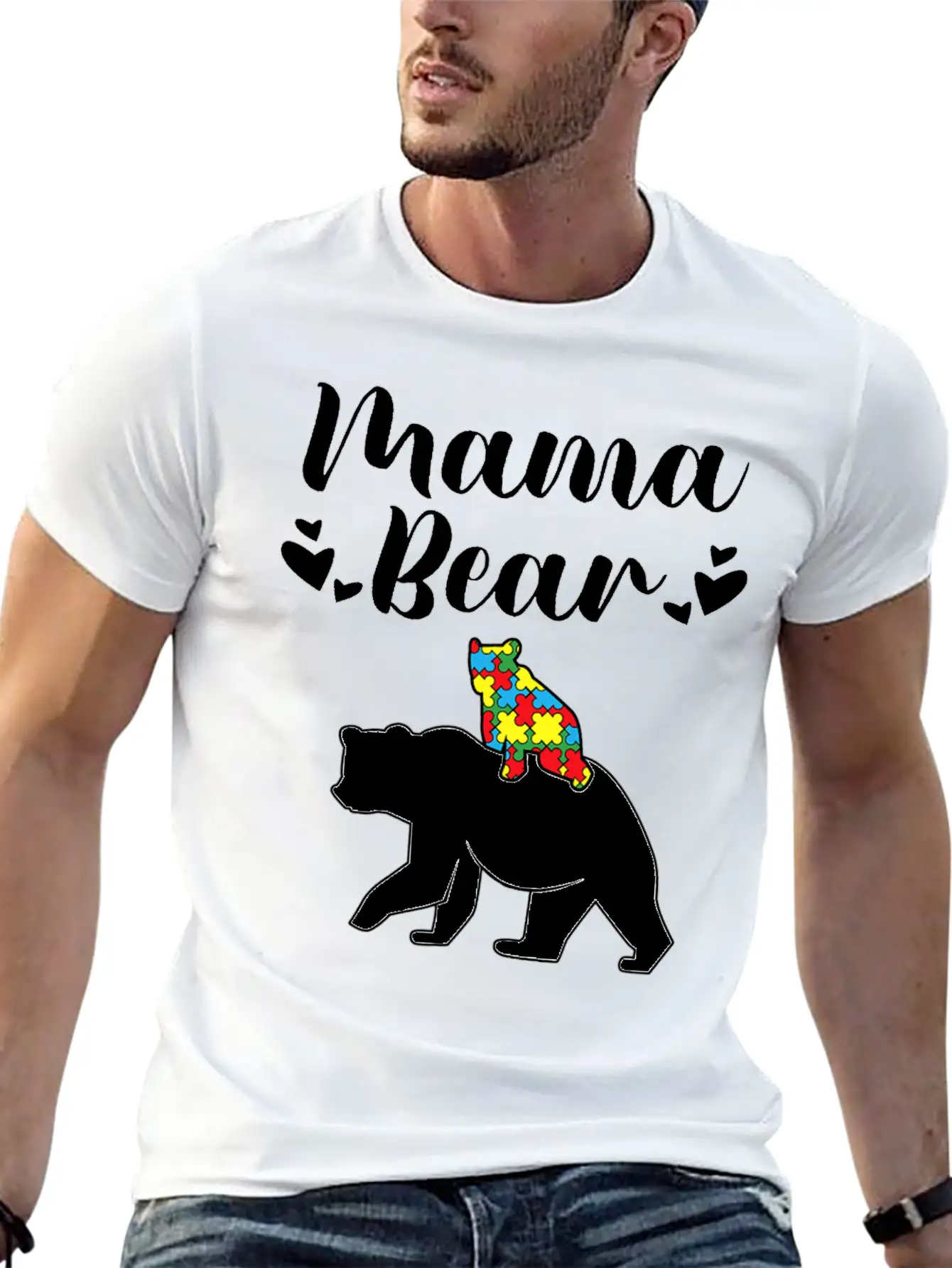 Autism Awareness Mama Bear Proud Autistic Mom Love Unisex Short Sleeve Soft Cotton T-Shirt – Casual Everyday Wear