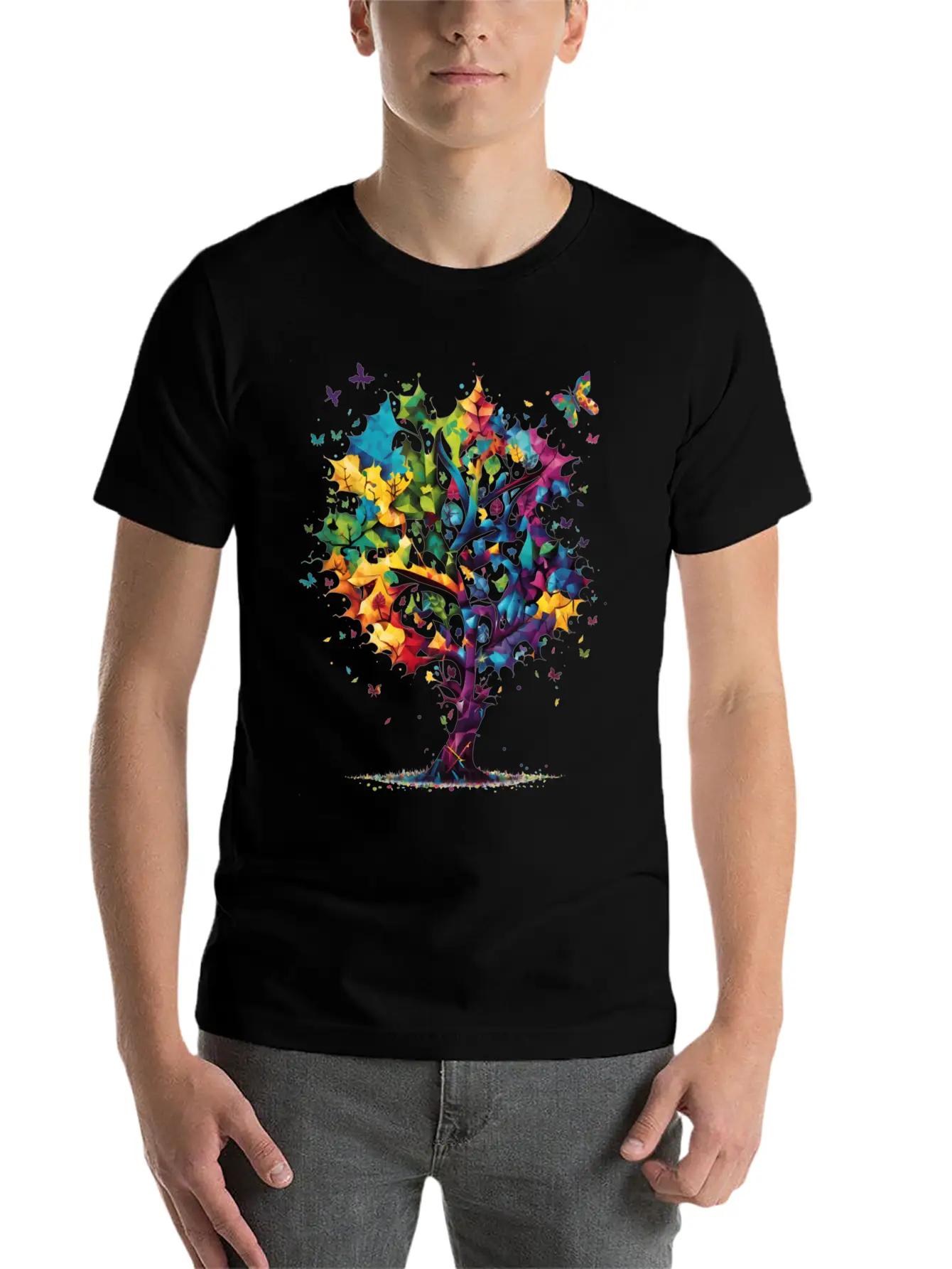 Awareness Autism Puzzle Pieces Colorful Tree Unisex Short Sleeve Soft Cotton T-Shirt – Casual Everyday Wear