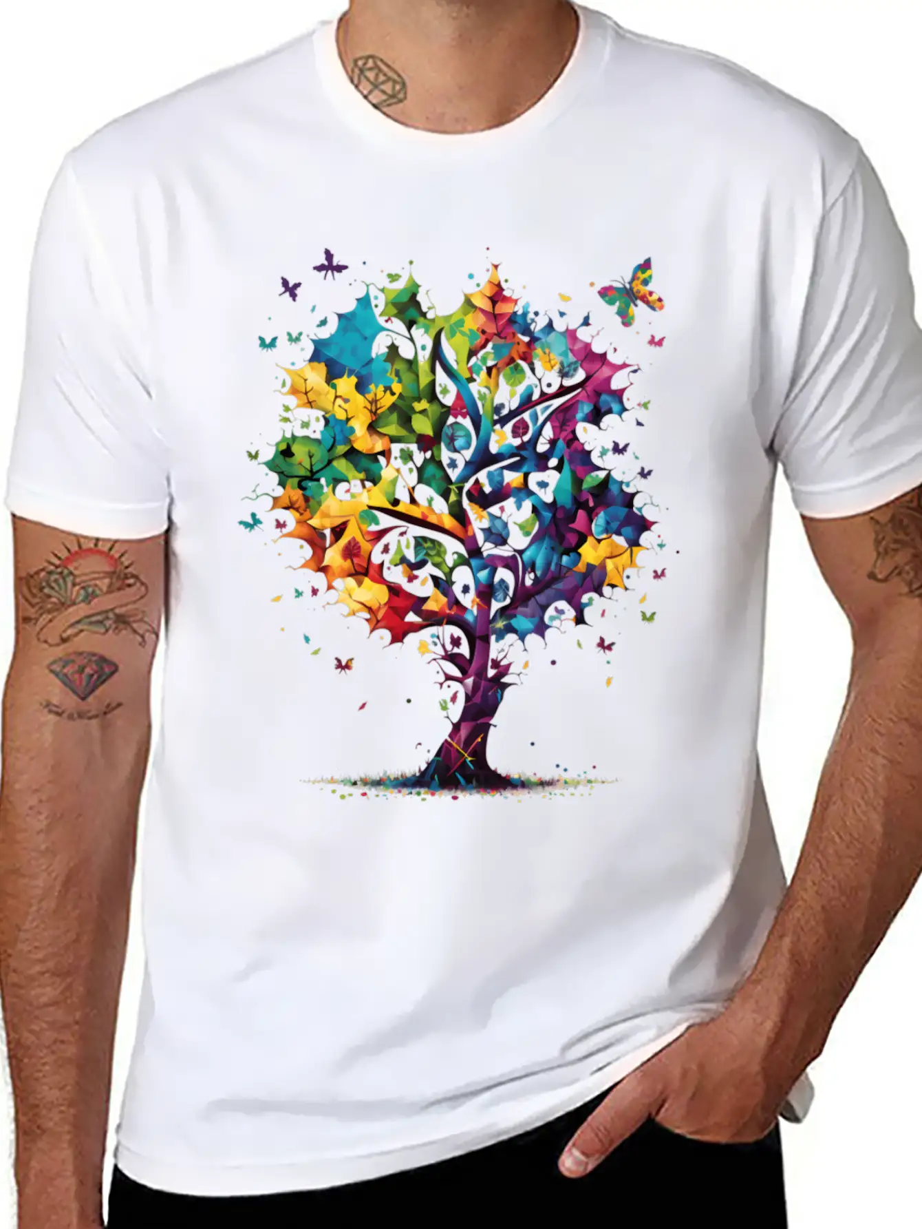 Awareness Autism Puzzle Pieces Colorful Tree Unisex Short Sleeve Soft Cotton T-Shirt – Casual Everyday Wear