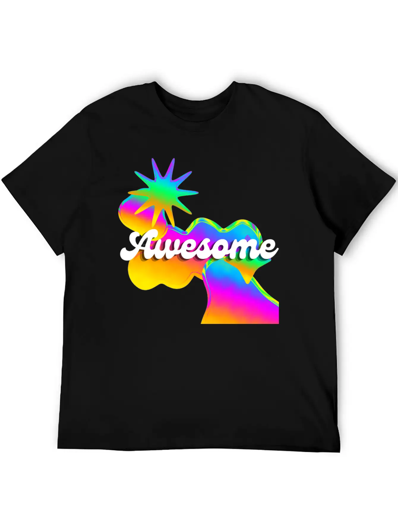 "Awesome" Retro Neon Shapes Design Stylish Everyday T-Shirt – Unisex Basic Cotton Tee