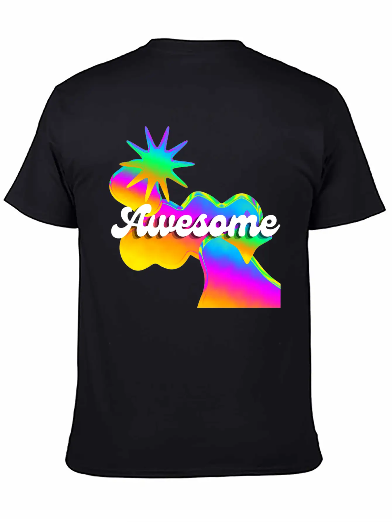 "Awesome" Retro Neon Shapes Design Stylish Everyday T-Shirt – Unisex Basic Cotton Tee