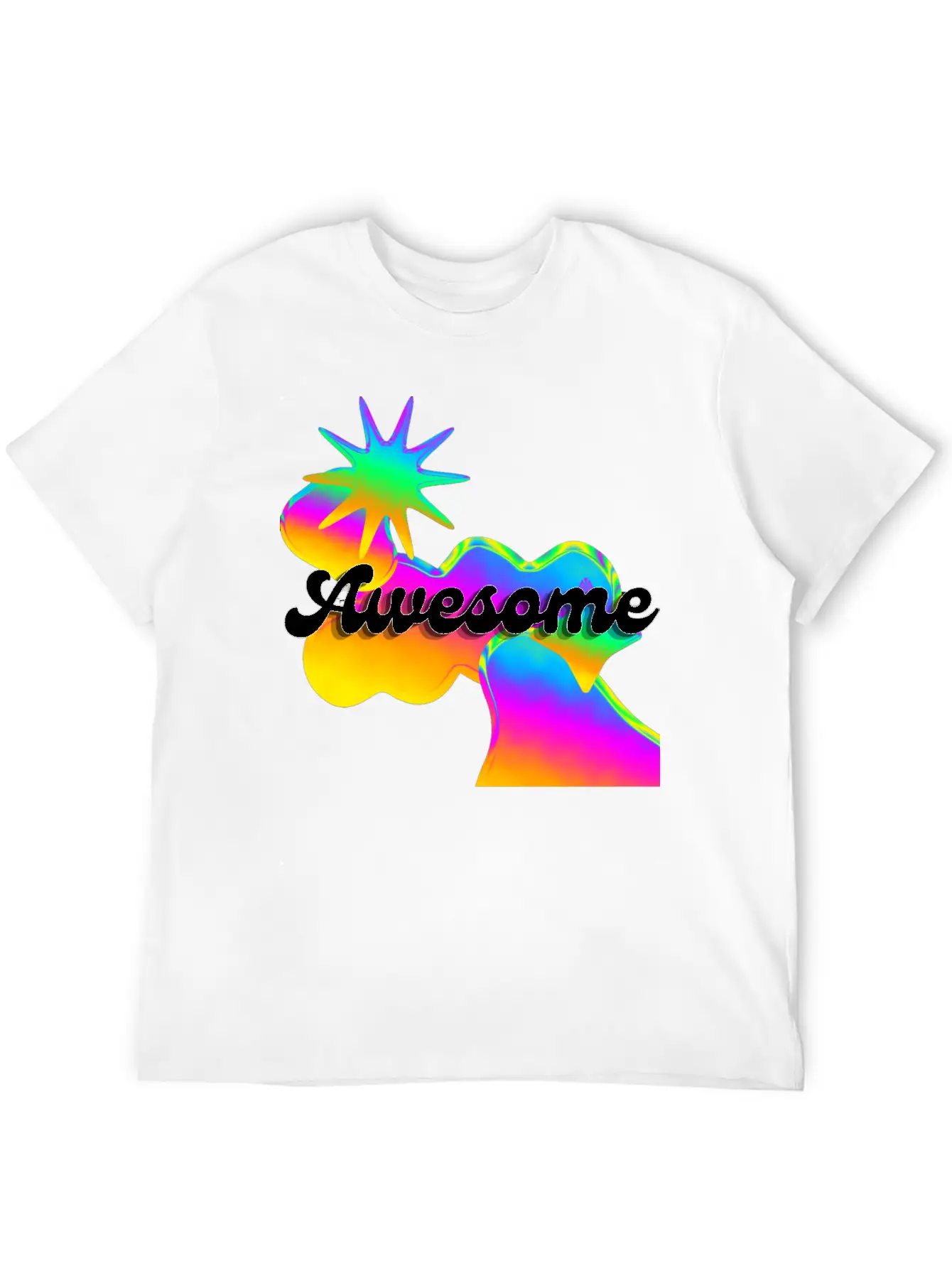 "Awesome" Retro Neon Shapes Design Stylish Everyday T-Shirt – Unisex Basic Cotton Tee