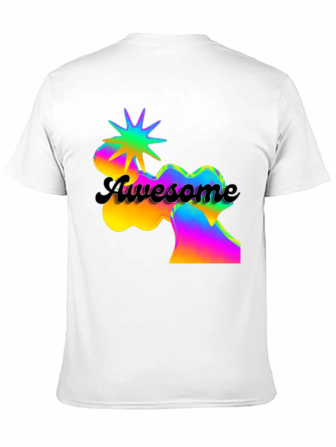 "Awesome" Retro Neon Shapes Design Stylish Everyday T-Shirt – Unisex Basic Cotton Tee