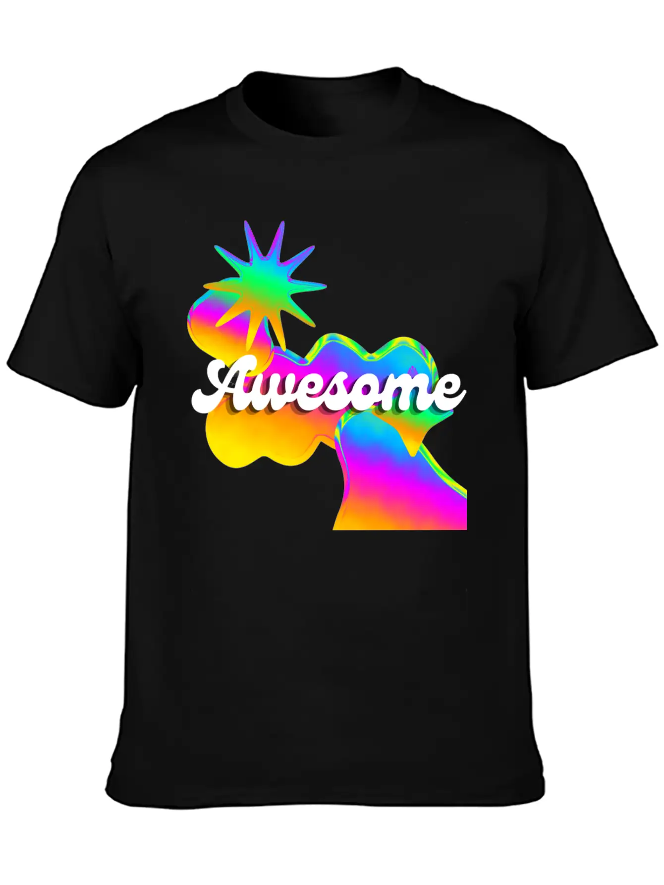 "Awesome" Retro Neon Shapes Design Stylish Everyday T-Shirt – Unisex Basic Cotton Tee