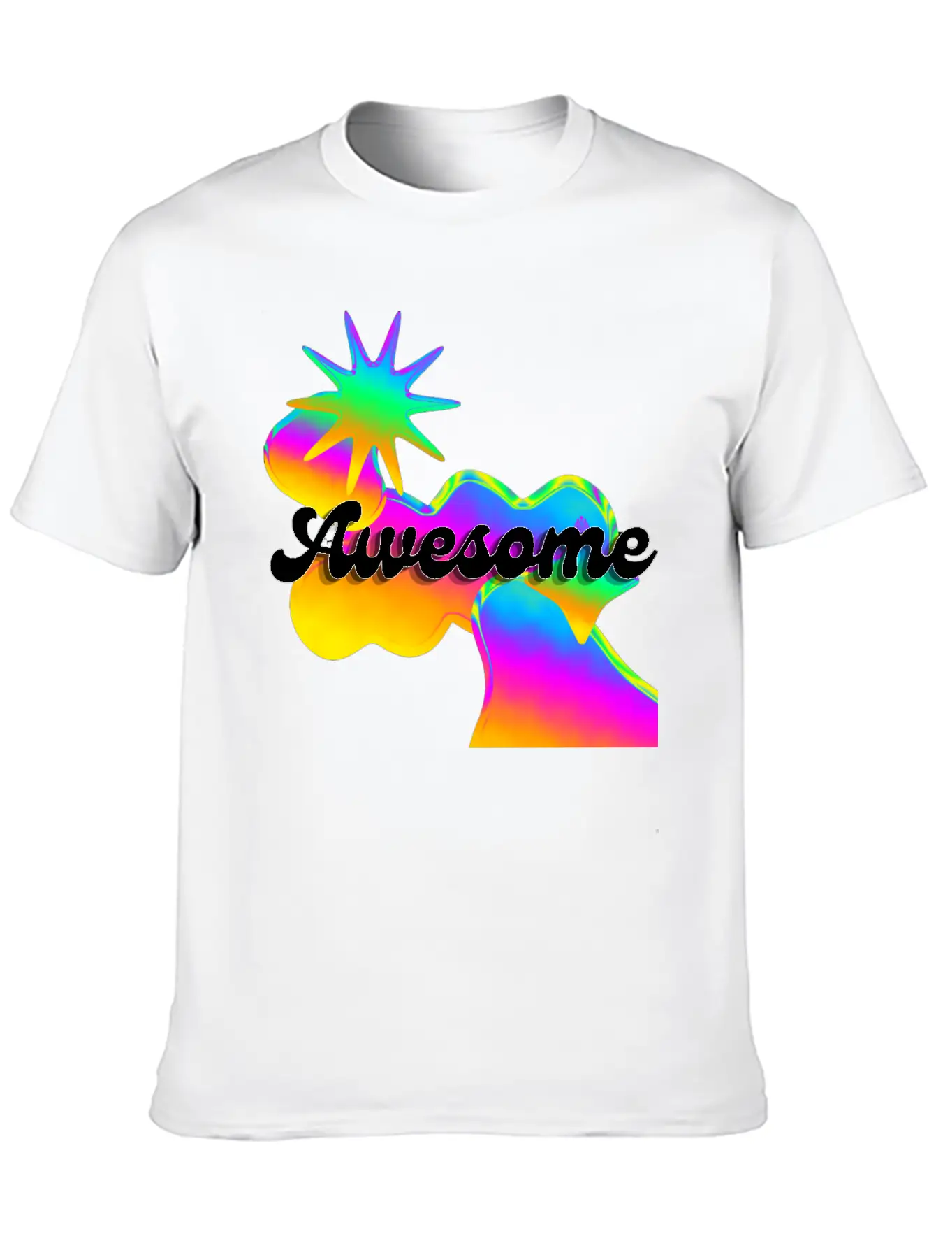 "Awesome" Retro Neon Shapes Design Stylish Everyday T-Shirt – Unisex Basic Cotton Tee