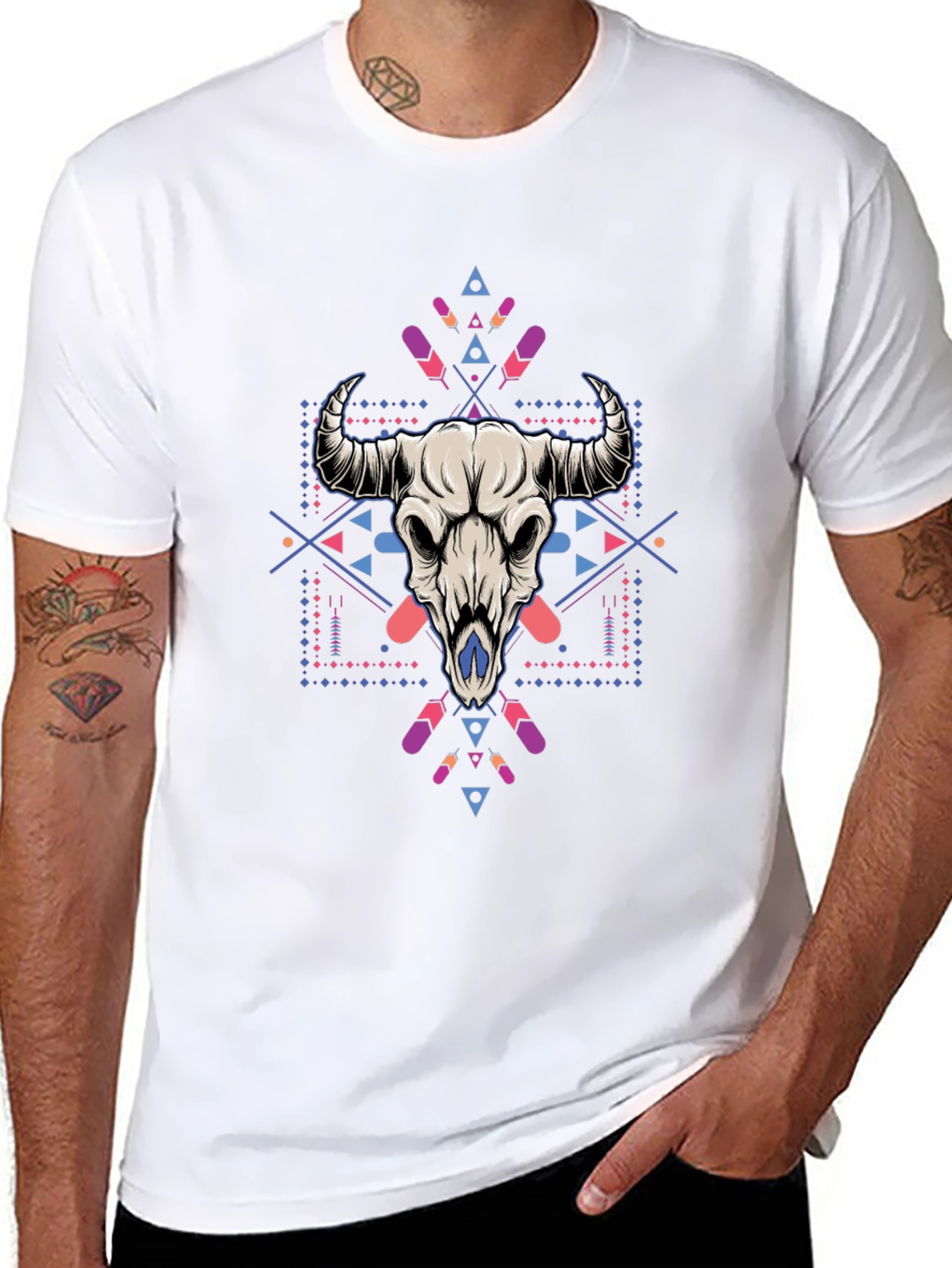 Bull Skull Graphic Tee - Stylish Mens Black T-Shirt